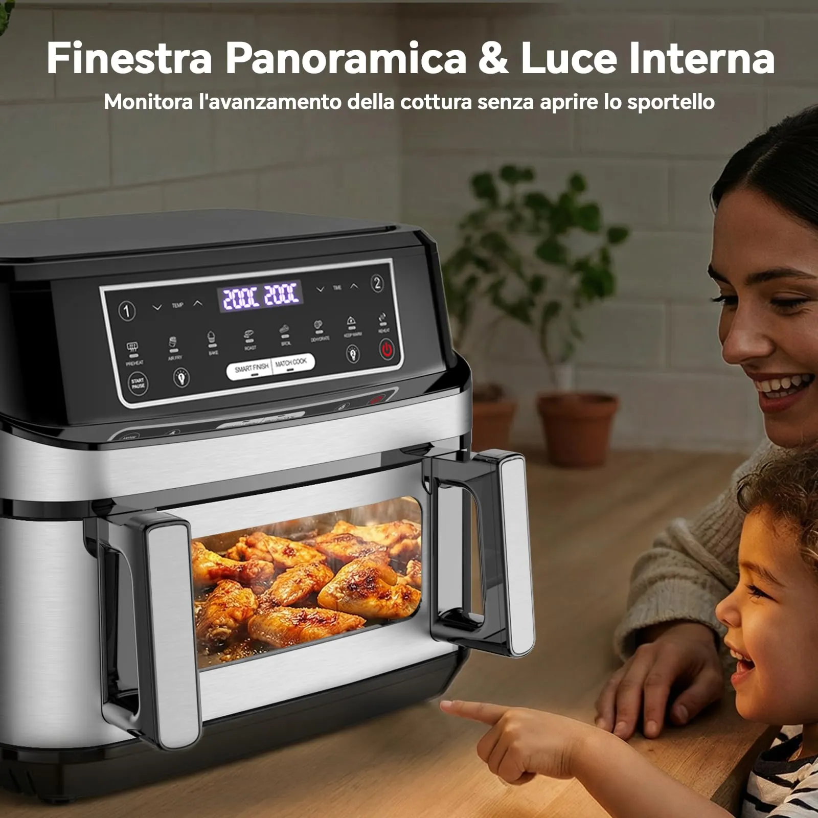 Emphsism Friggitrice ad Aria 12L XXL, 2600W, Dual Zone con Separatore Flessibile, Doppia Resistenza, Finestra di Visione e 8 Programmi - immagine 3