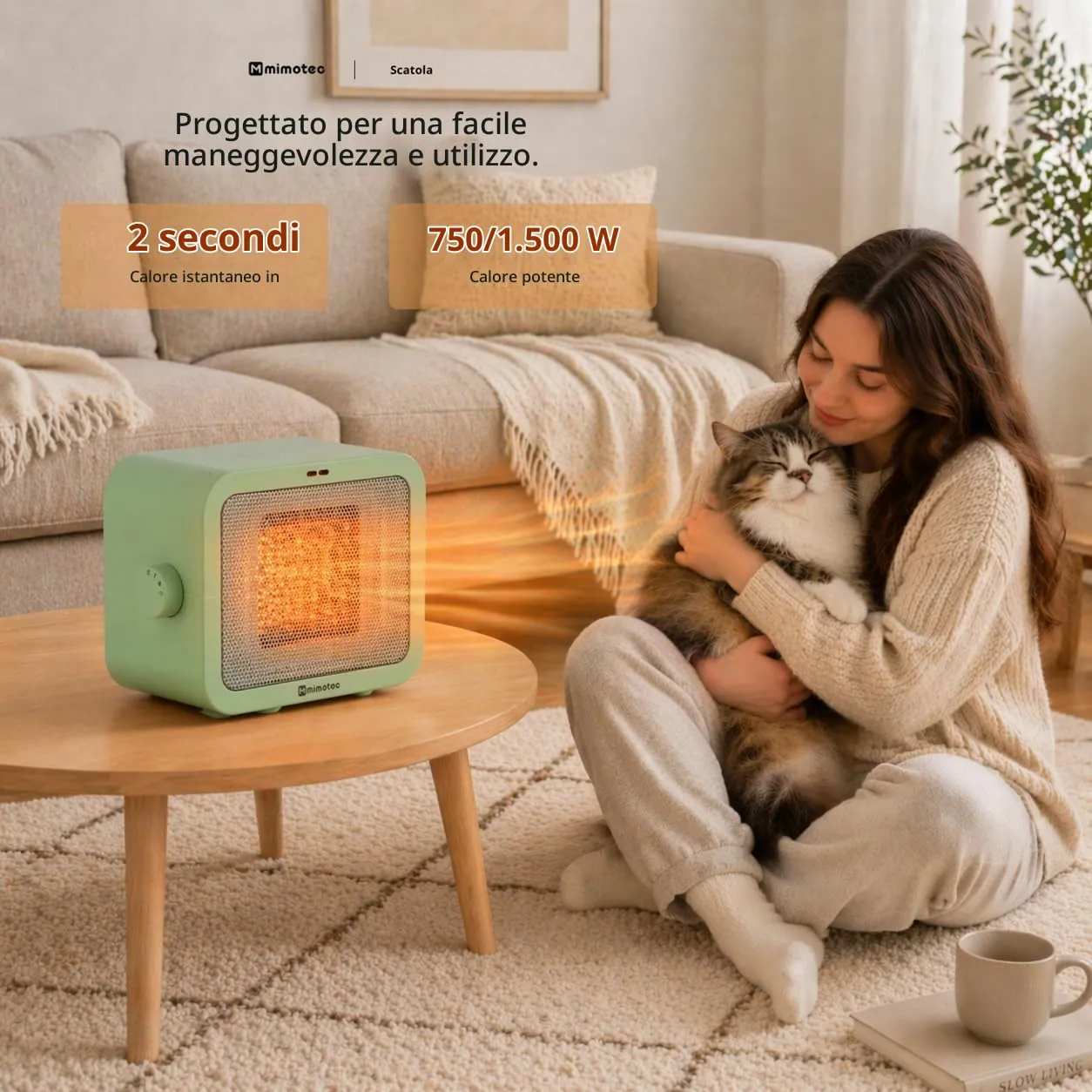 M Mimotec Calefattore Ceramico Elettrico Green 1500W MI7061 - immagine 4