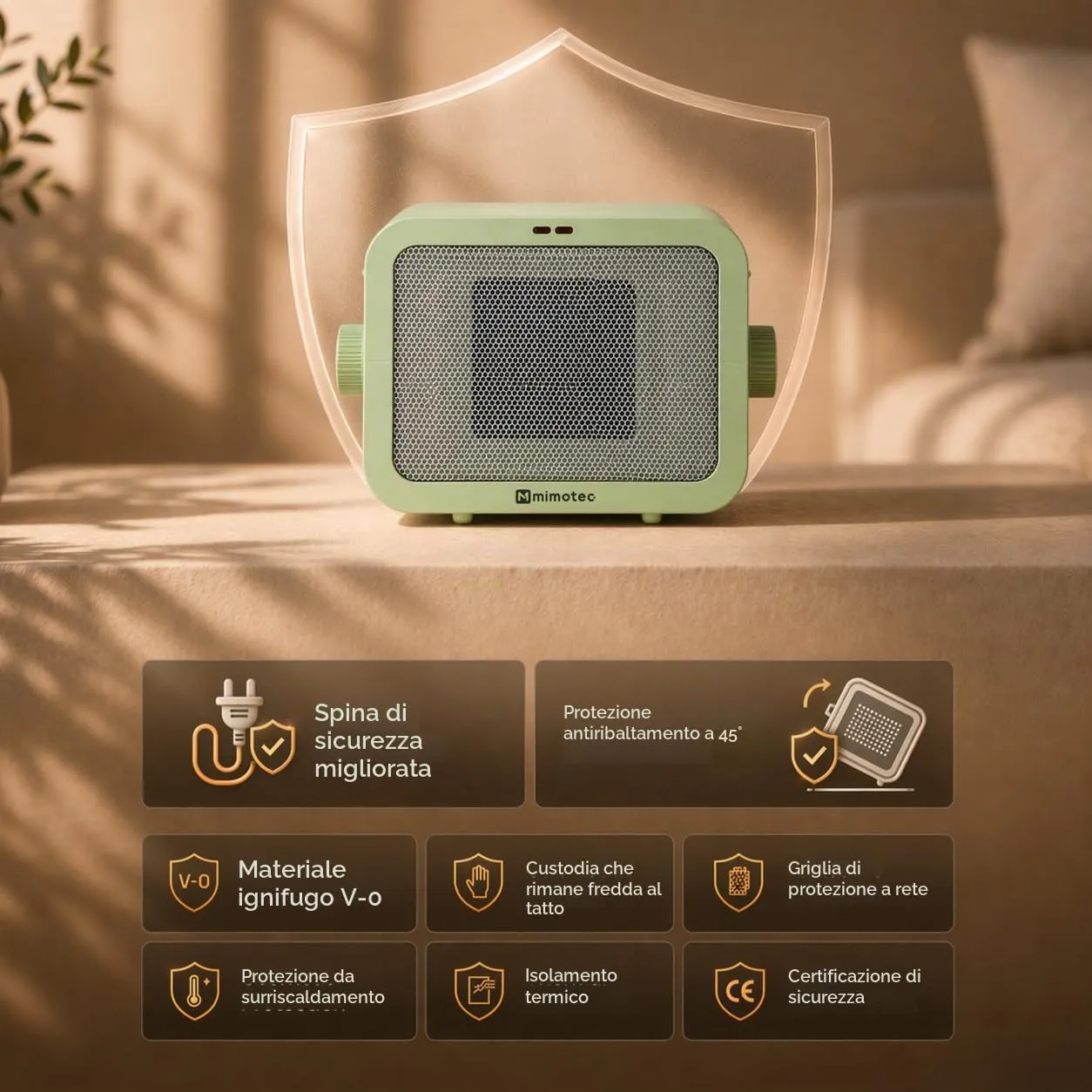 M Mimotec Calefattore Ceramico Elettrico Green 1500W MI7061 - immagine 6