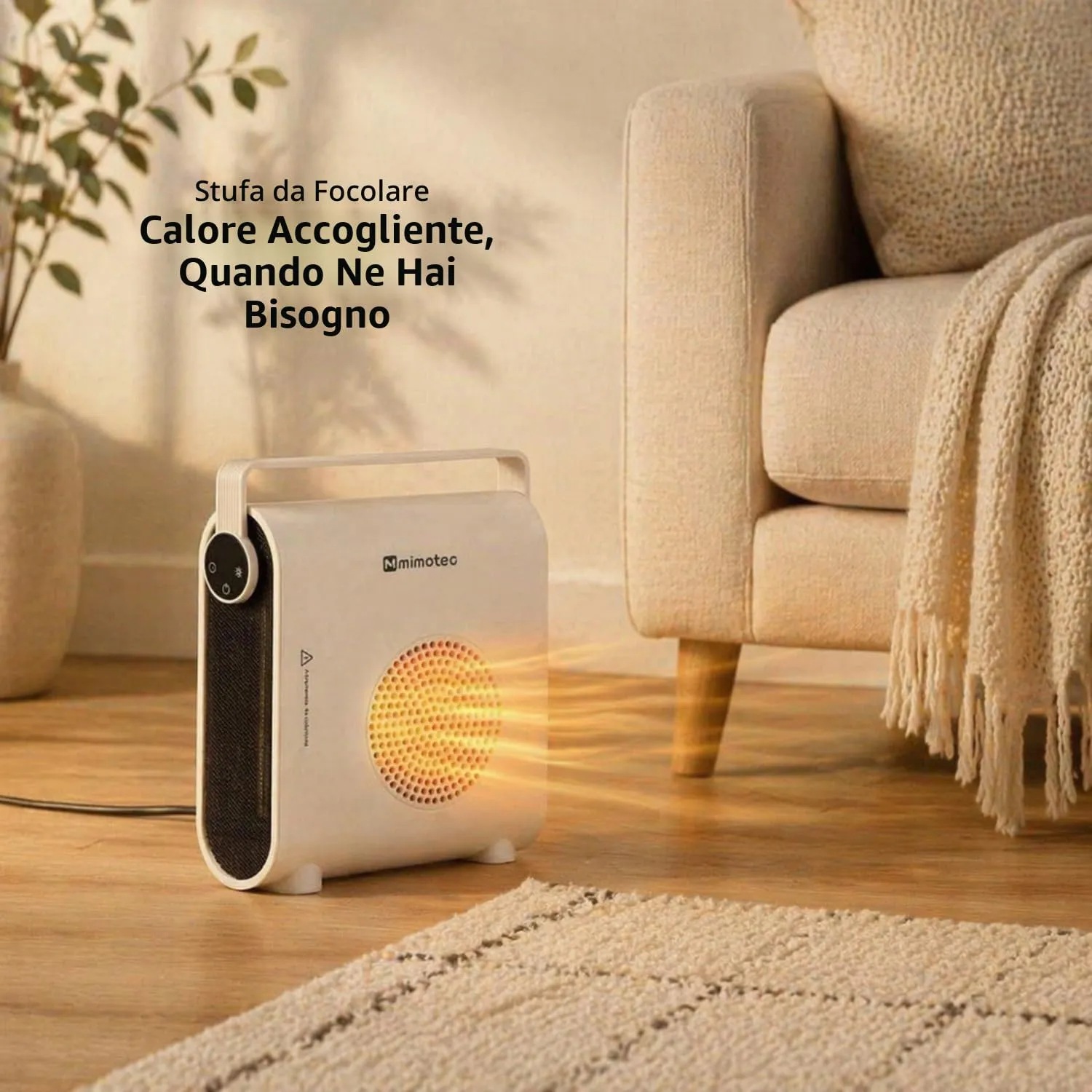 M Mimotec White Hearth Termoventilatore in Ceramica 2000W con Telecomando, Bianco - immagine 3