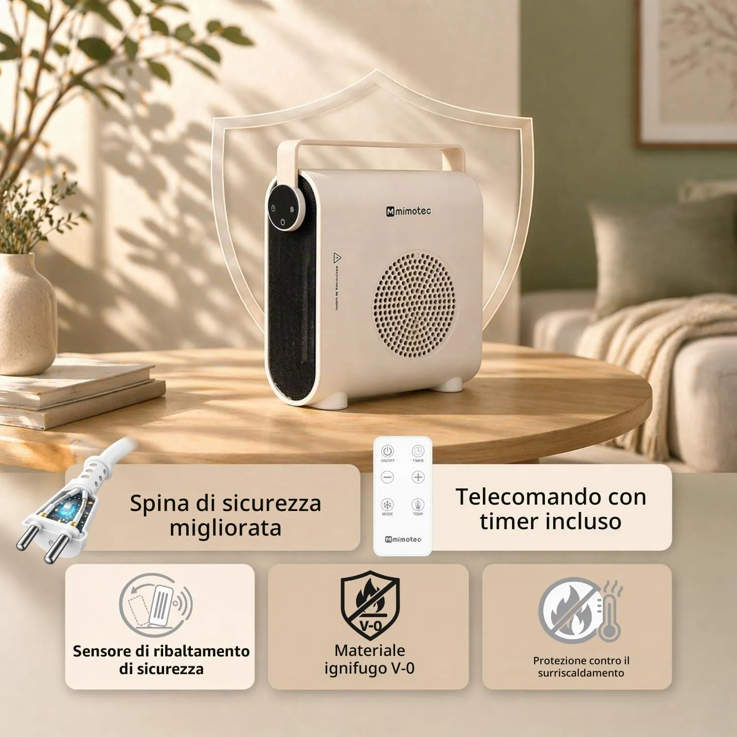 M Mimotec White Hearth Termoventilatore in Ceramica 2000W con Telecomando, Bianco - immagine 6