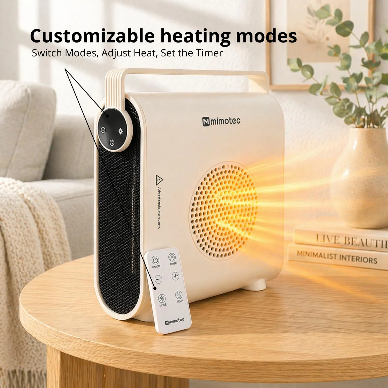 M Mimotec White Hearth Termoventilatore in Ceramica 2000W con Telecomando, Bianco - immagine 8
