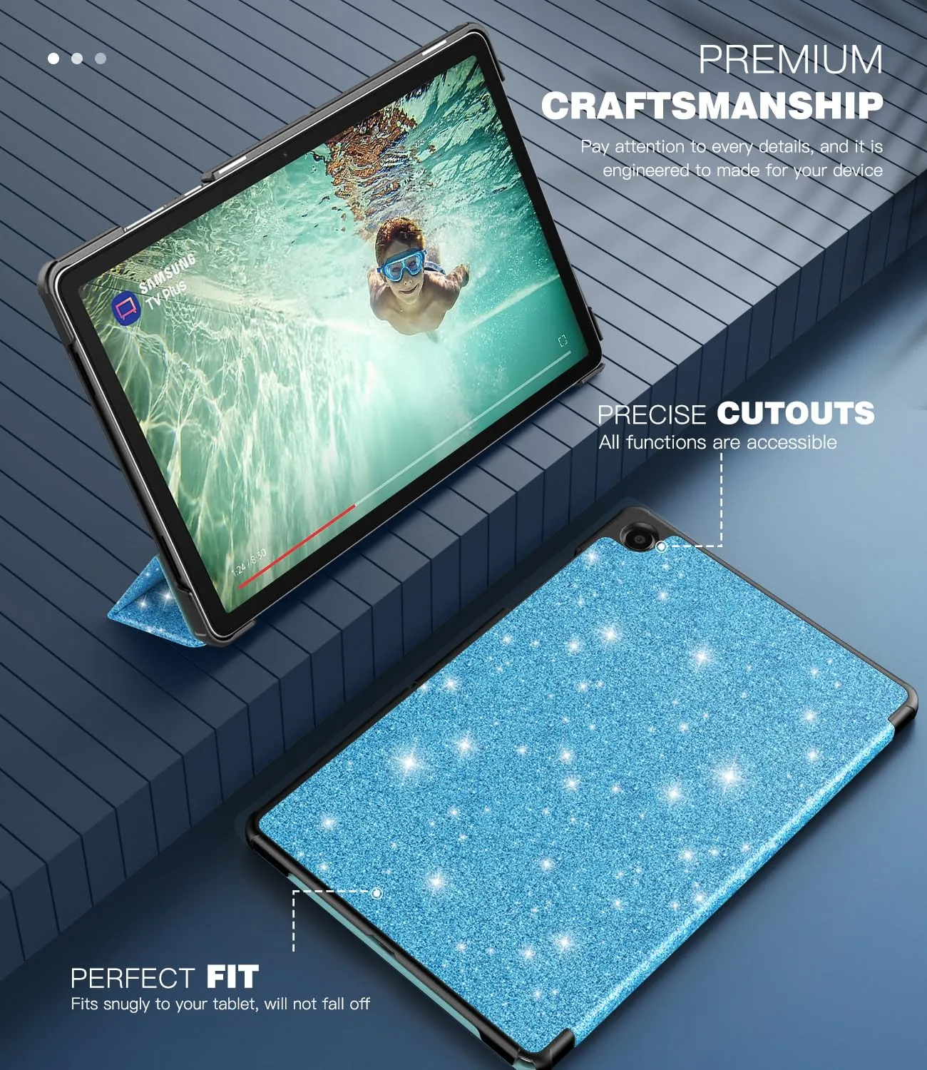TiMOVO Cover per Samsung Galaxy Tab A11+/A9+ 11", Azzurro Glitterato - immagine 4