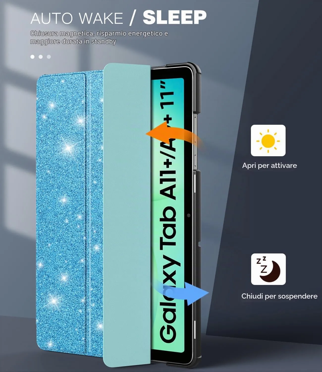 TiMOVO Cover per Samsung Galaxy Tab A11+/A9+ 11", Azzurro Glitterato - immagine 5