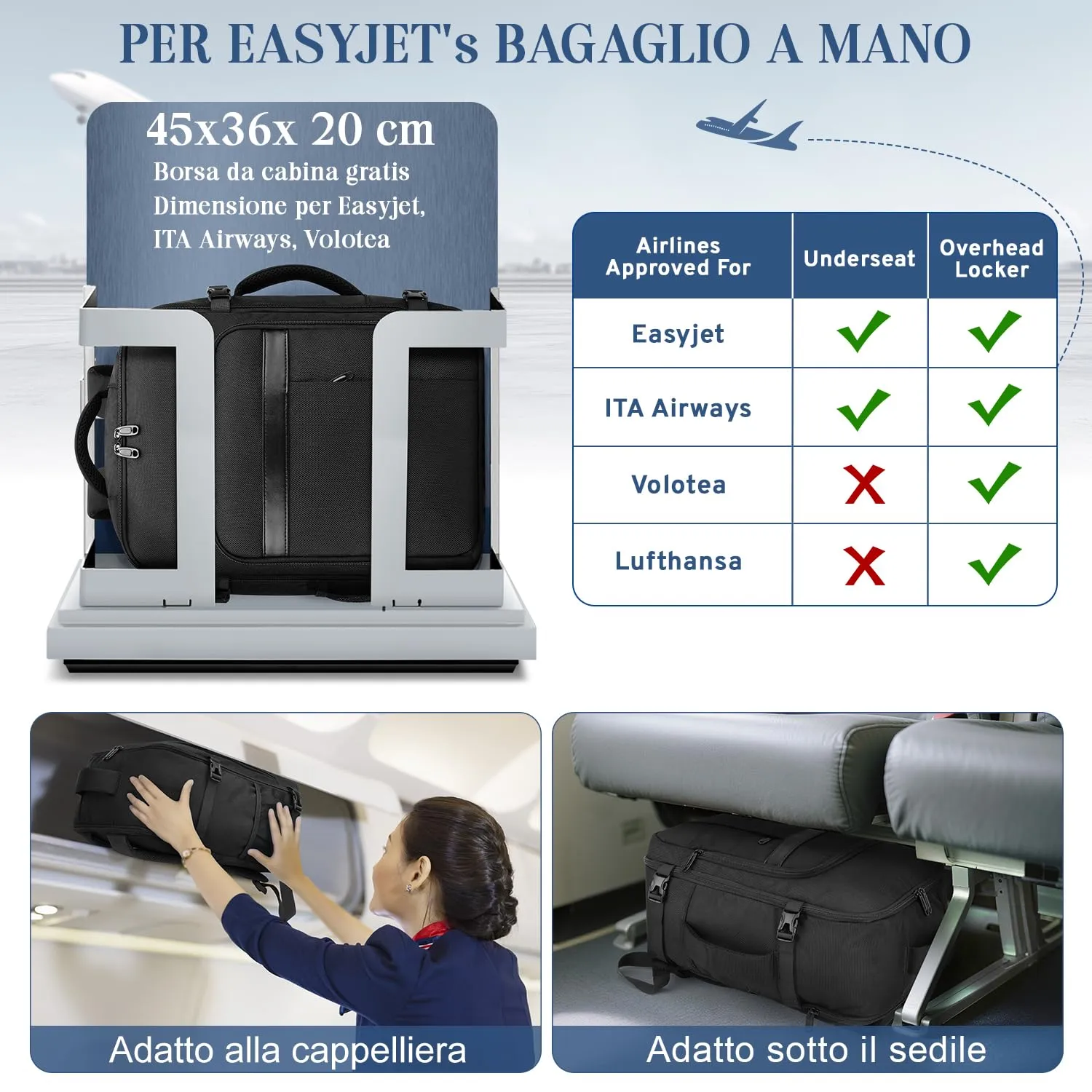 VSNOON Zaino da Viaggio Bagaglio a Mano Easyjet 45x36x20 cm, 32L - immagine 2