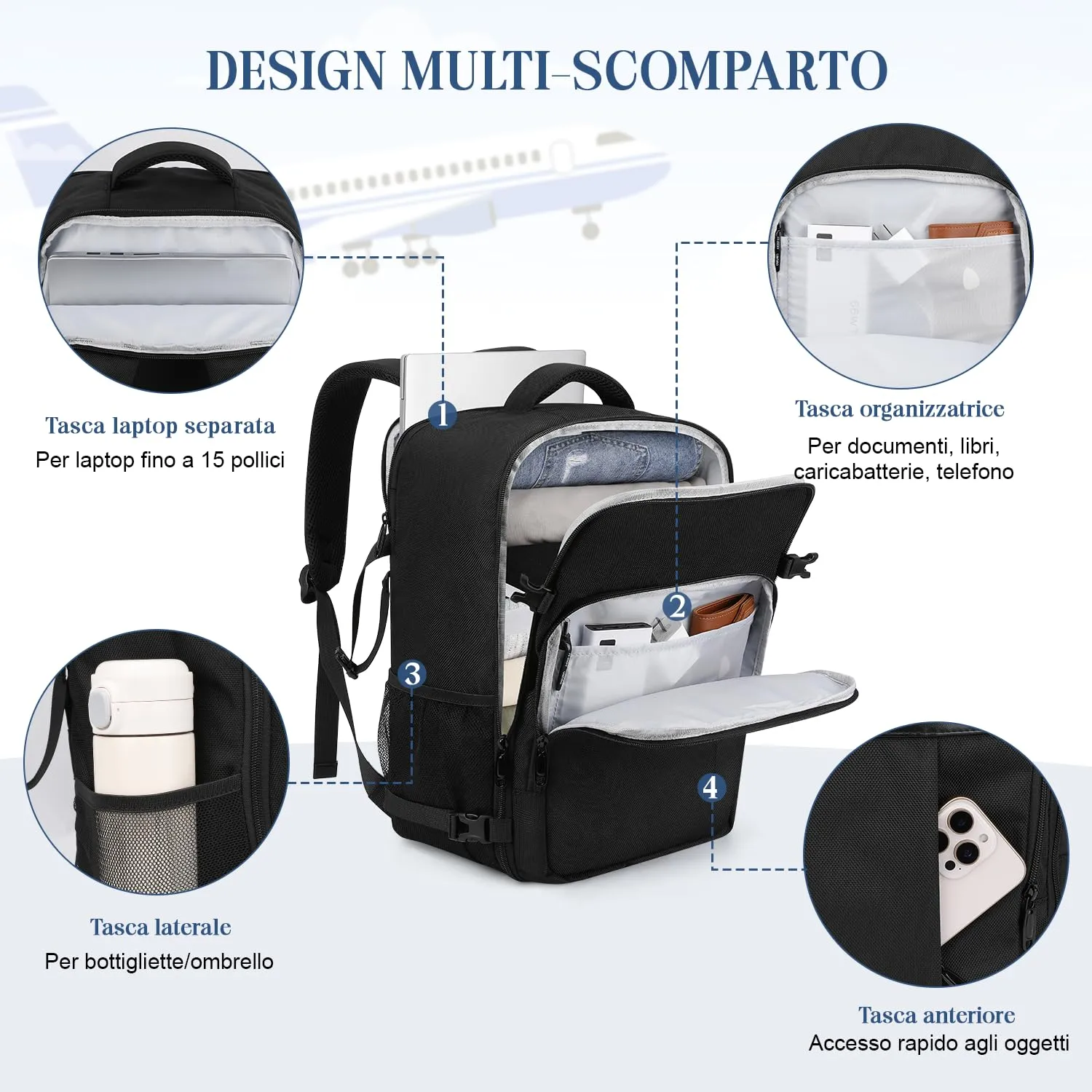 VSNOON Zaino da Viaggio Bagaglio a Mano Easyjet 45x36x20 cm, 32L - immagine 5