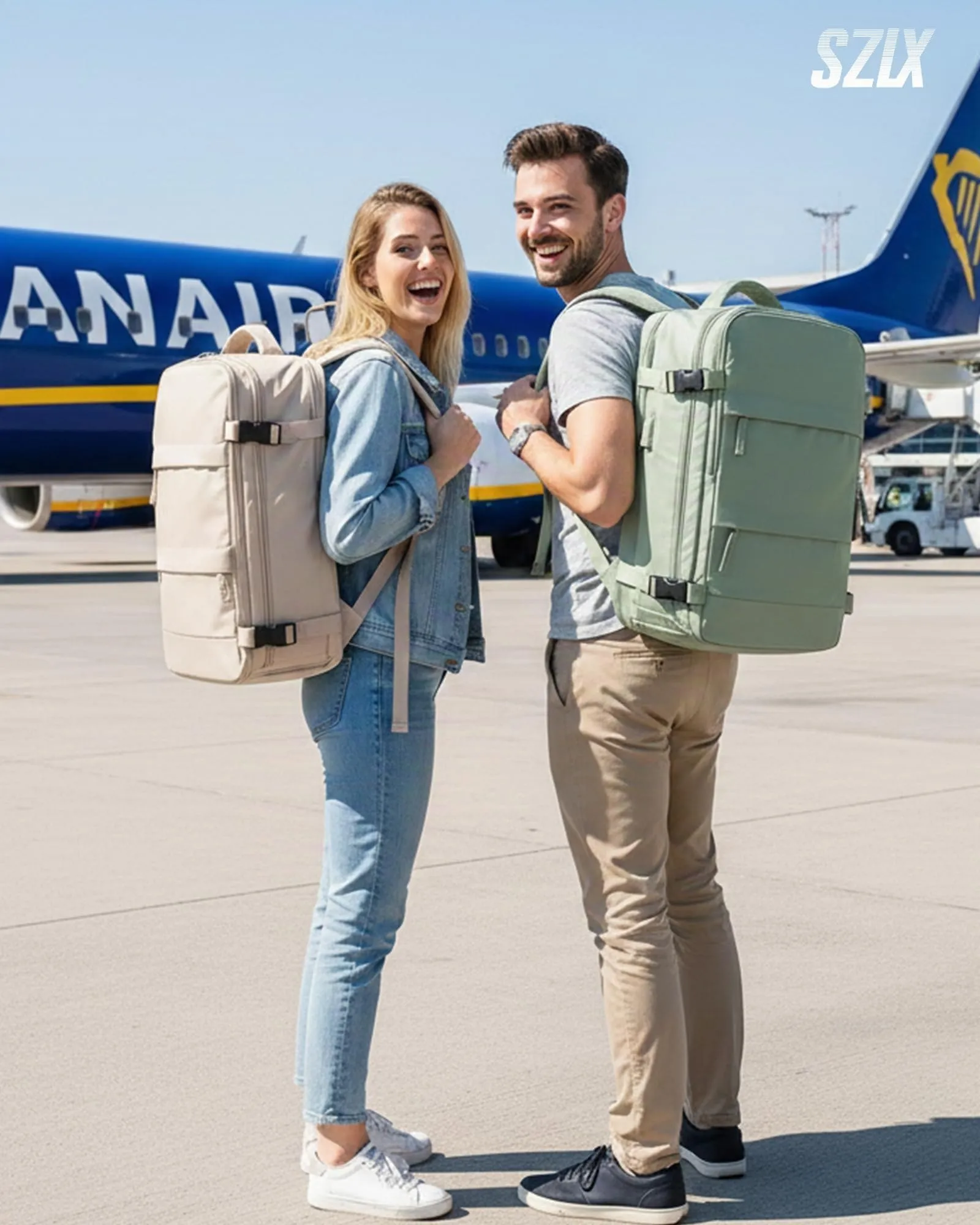 SZLX Zaino da Viaggio Sottovuoto con Pompa 40x30x20 per Ryanair Wizzair Vueling, Borsa da Cabina con Scomparto Scarpe e Porta USB per Laptop 14 Pollici - immagine 2