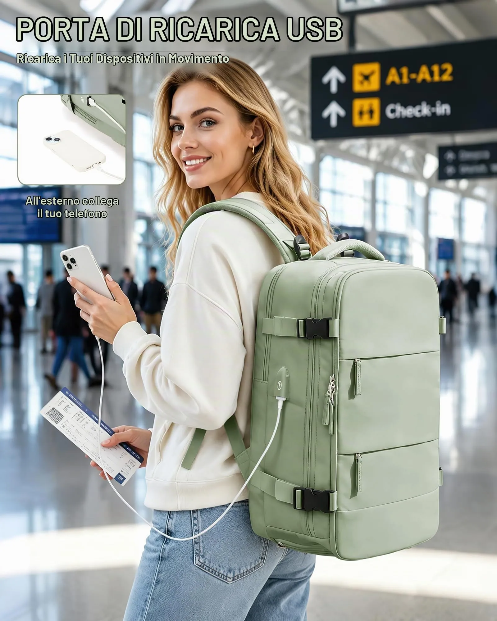 SZLX Zaino da Viaggio Sottovuoto con Pompa 40x30x20 per Ryanair Wizzair Vueling, Borsa da Cabina con Scomparto Scarpe e Porta USB per Laptop 14 Pollici - immagine 6