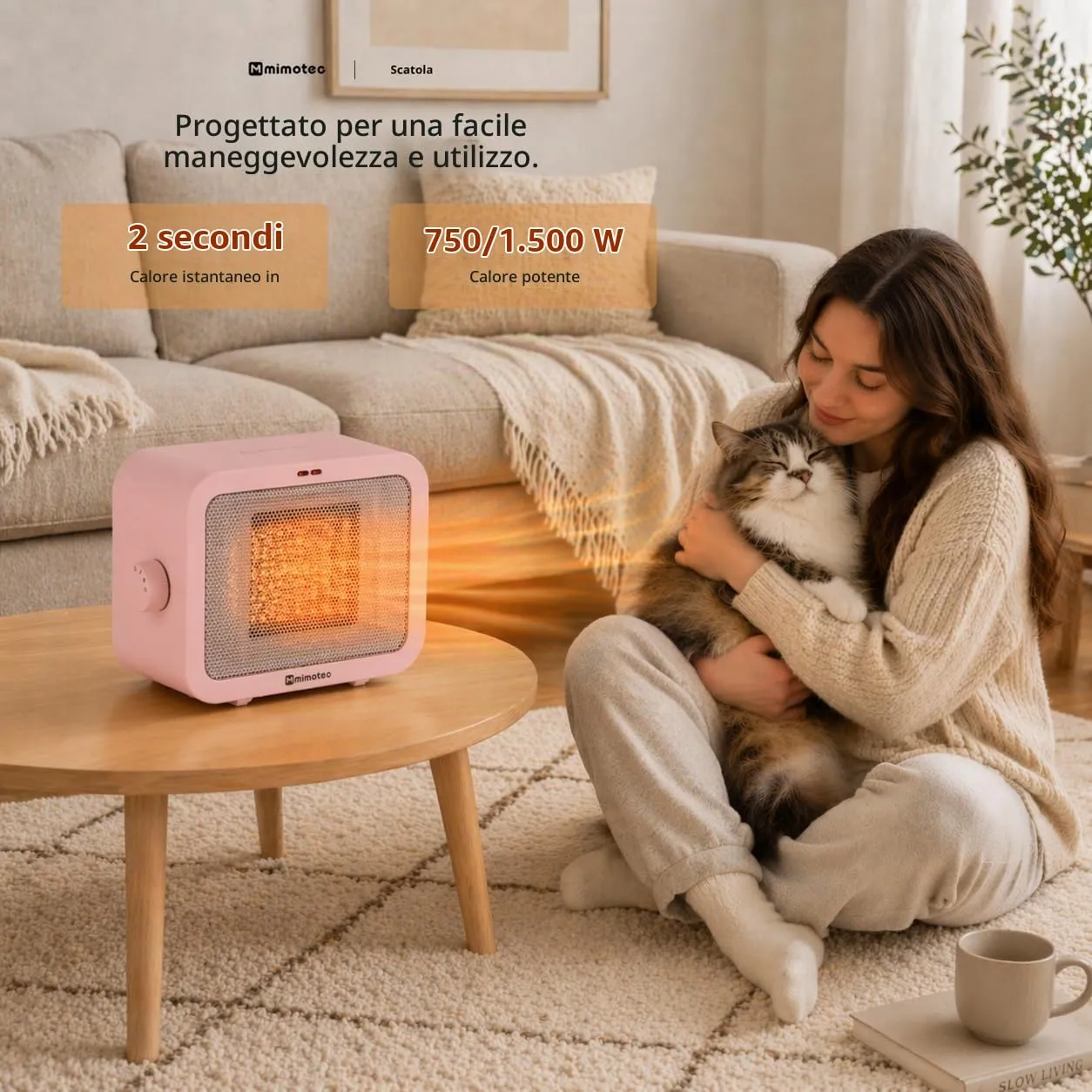 M Mimotec Calefattore Ceramico Elettrico Pink 1500W MI7060 - immagine 4