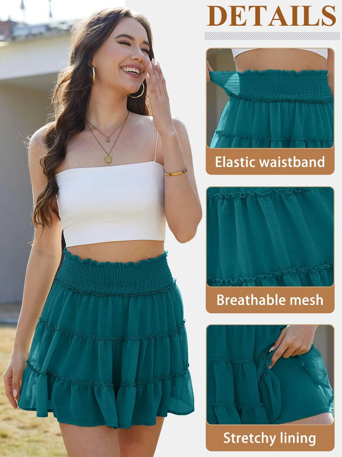 CheChury Mini Gonna Donna Vita Alta in Tulle a Balze con Pantaloncini Interni - immagine 4