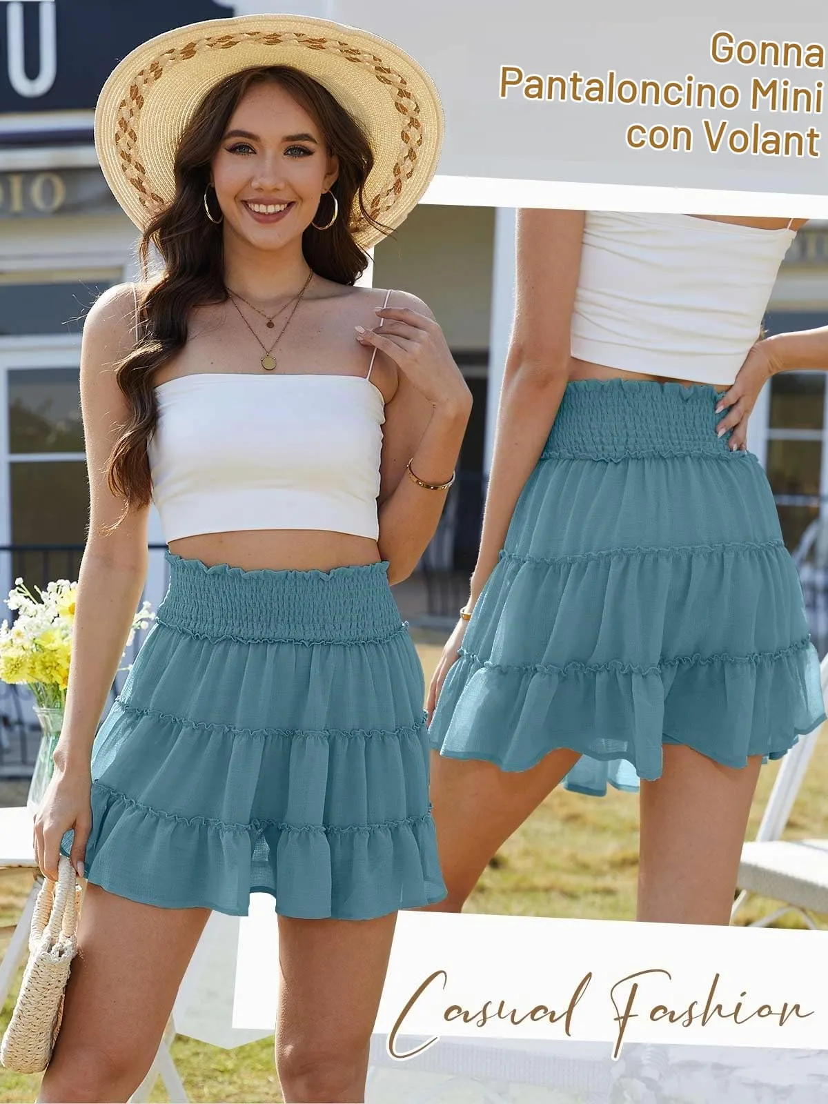 CheChury Mini Gonna Donna Vita Alta in Tulle a Balze con Pantaloncini Integrati - immagine 2
