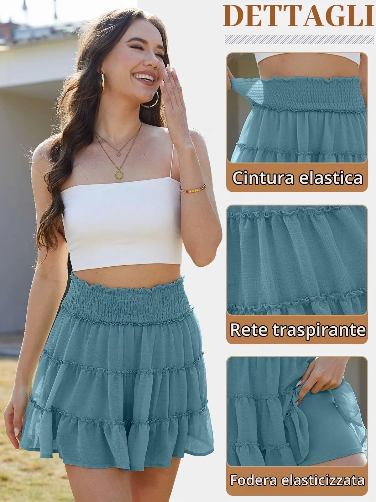 CheChury Mini Gonna Donna Vita Alta in Tulle a Balze con Pantaloncini Integrati - immagine 4