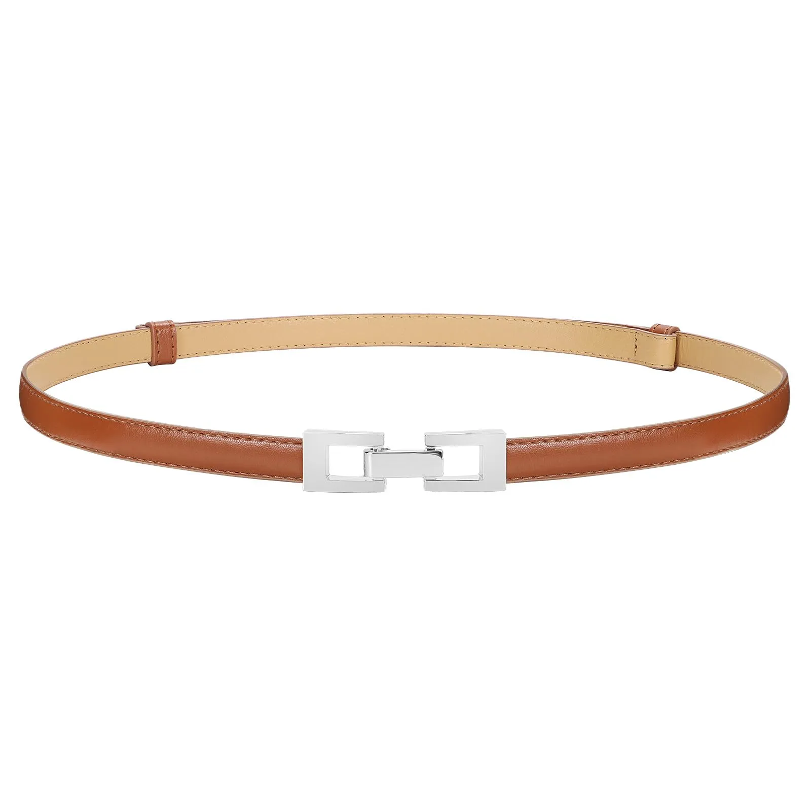 LEACOOLKEY Cintura Donna Sottile in Pelle con Fibbia Dorata, Marrone, 100cm (Larghezza 1,5 cm) - immagine 1