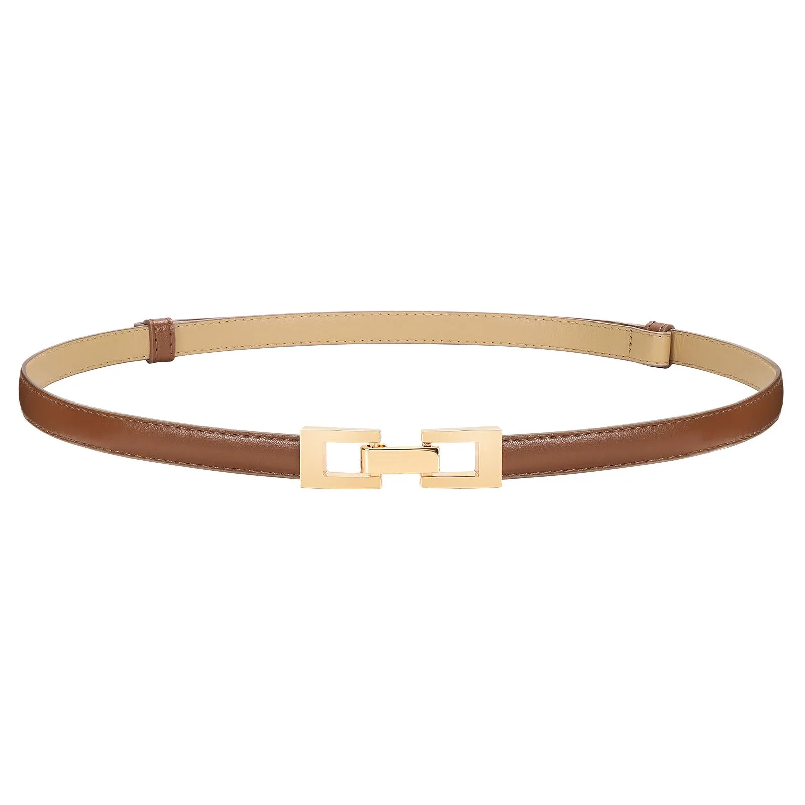 LEACOOLKEY Cintura Sottile Donna in Pelle con Fibbia Dorata, 1,5 cm, Caffè, 100 cm - immagine 1