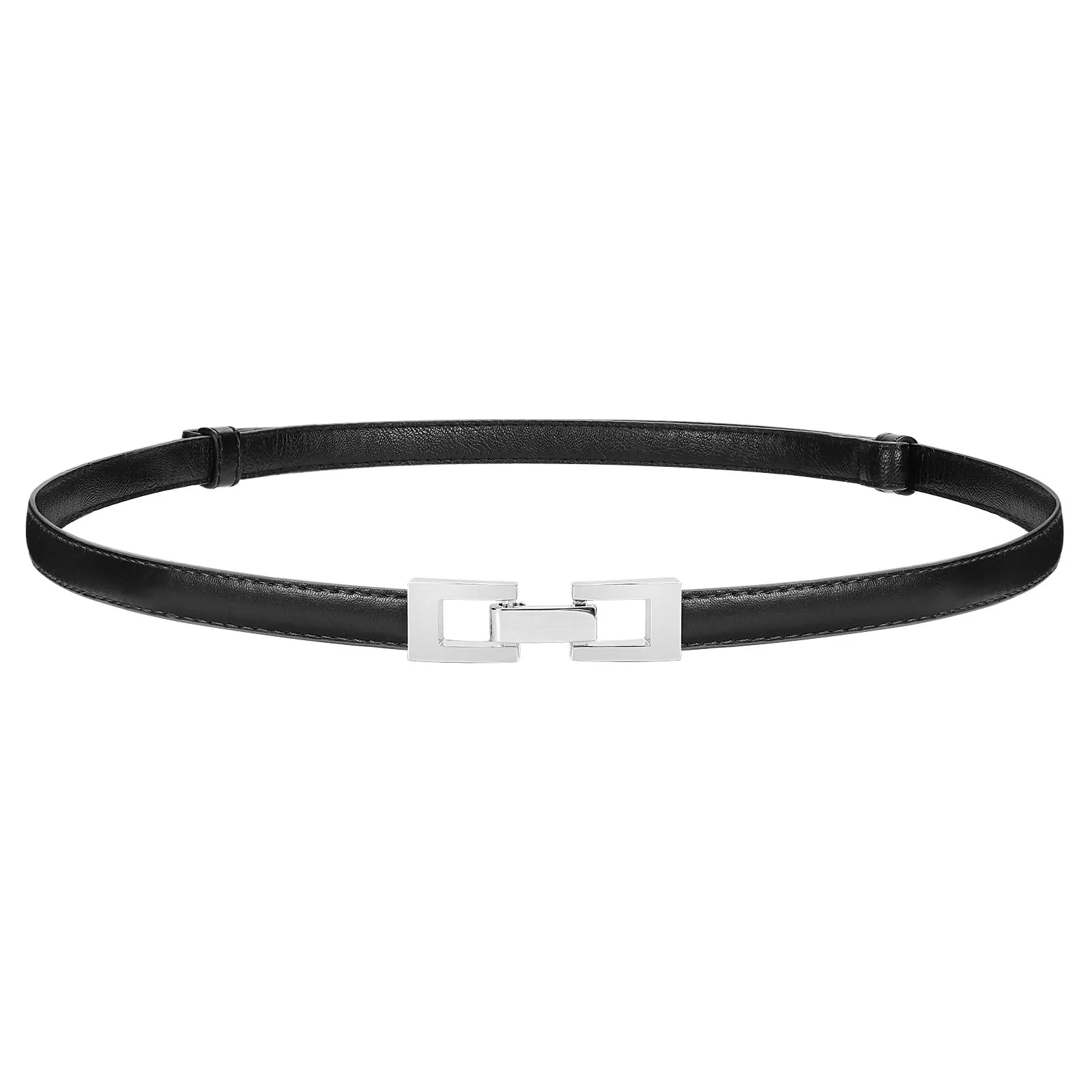 LEACOOLKEY Cintura Donna Sottile in Pelle con Fibbia Dorata, Nero, 1,5 cm x 120 cm - immagine 1