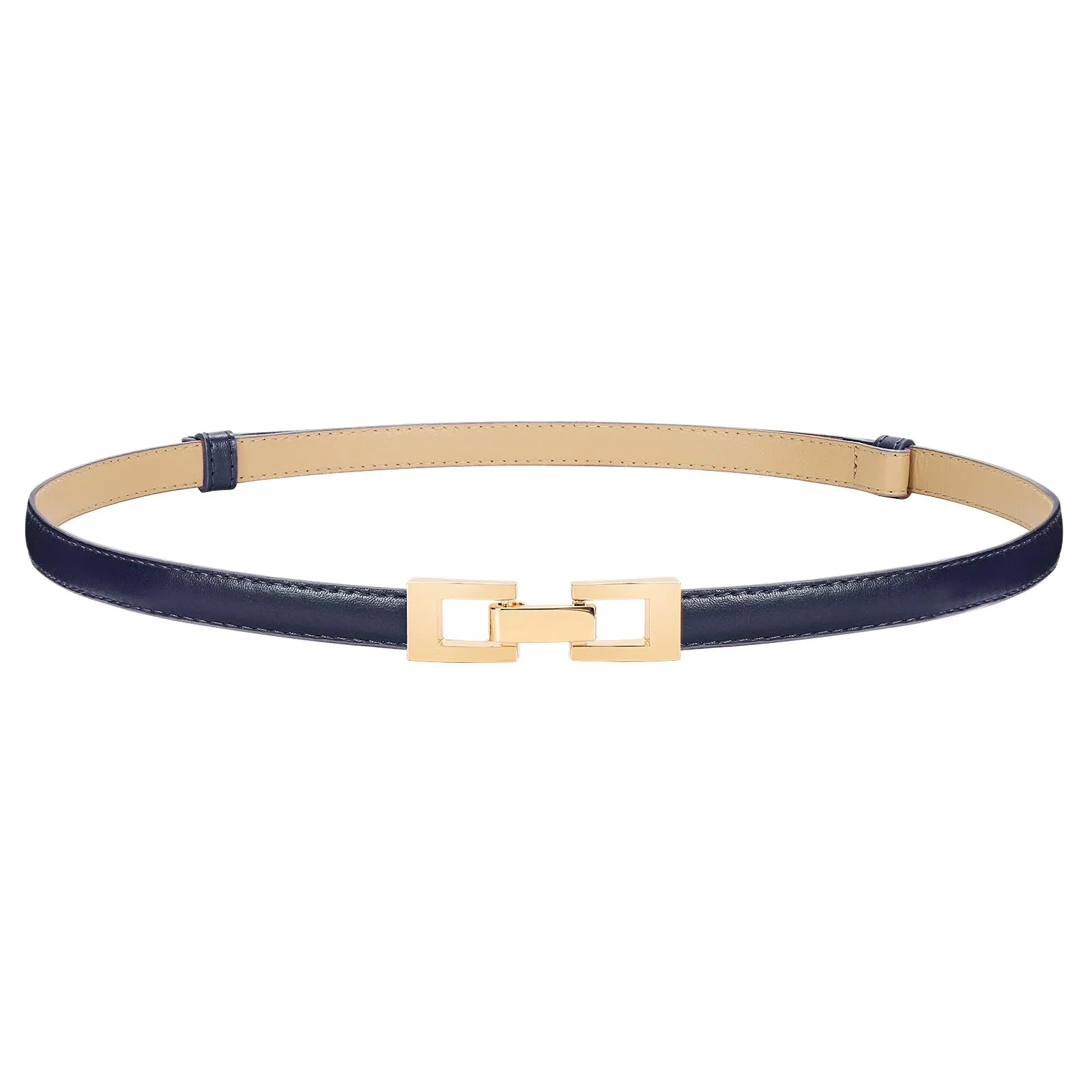 LEACOOLKEY Cintura Donna Sottile in Pelle con Fibbia Dorata, 1,5 cm, Blu, 100 cm - immagine 1
