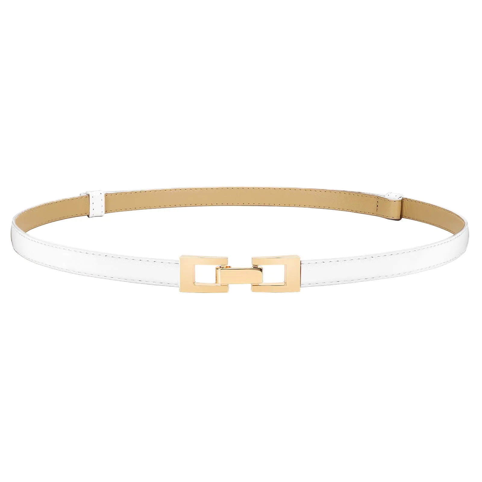 LEACOOLKEY Cintura Donna Sottile in Pelle con Fibbia Dorata, Bianco, 1,5 cm x 120 cm - immagine 1
