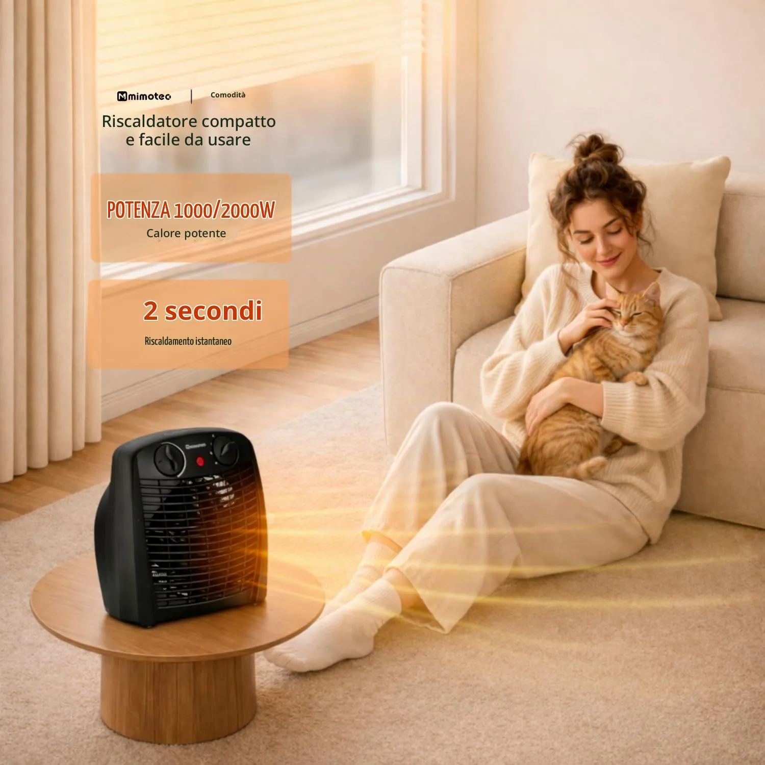Mimotec Black Comfort Termoventilatore Elettrico 2000W, Riscaldamento Portatile 1000/2000W, IP20, per ambienti fino a 20 m² - immagine 4