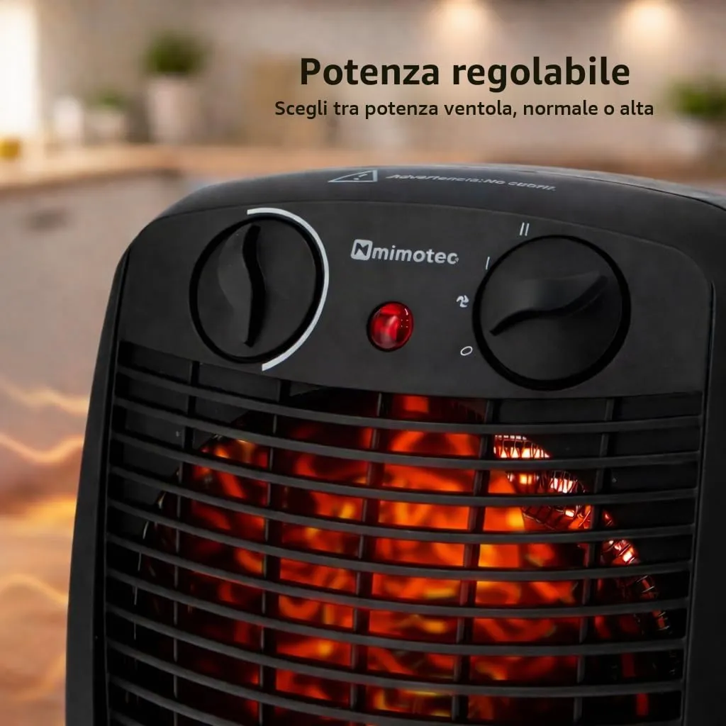 Mimotec Black Comfort Termoventilatore Elettrico 2000W, Riscaldamento Portatile 1000/2000W, IP20, per ambienti fino a 20 m² - immagine 8