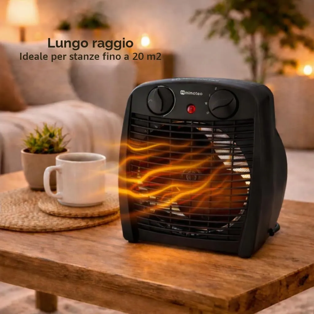 Mimotec Black Comfort Termoventilatore Elettrico 2000W, Riscaldamento Portatile 1000/2000W, IP20, per ambienti fino a 20 m² - immagine 9