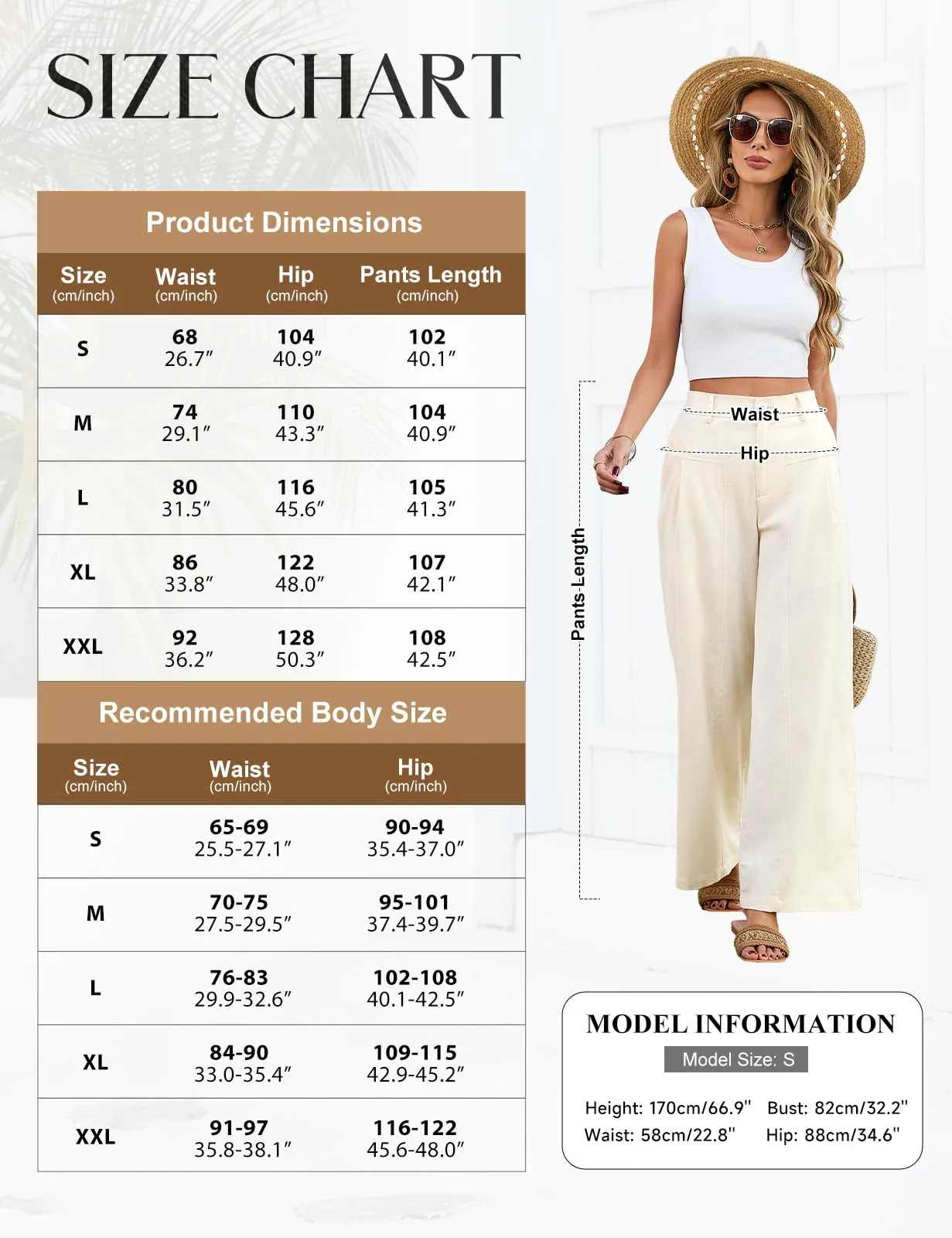 heekpek Pantaloni in Lino Donna Estivi a Gamba Larga con Vita Alta e Tasche, Color Crema, L - immagine 6