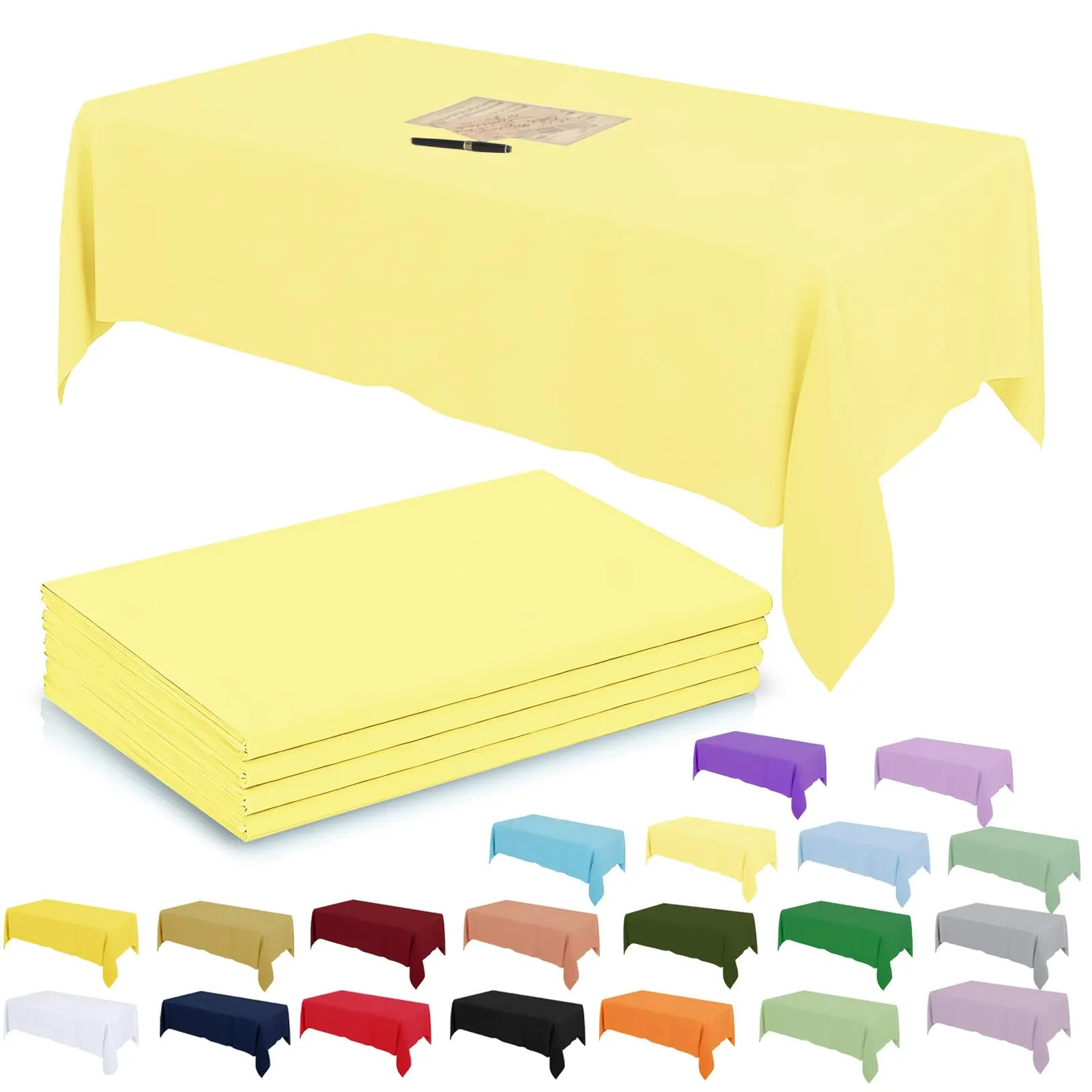 YAAVAAW Tovaglie in plastica rettangolari, Giallo Macaron, 137 x 274 cm, Set da 4, Usa e getta - immagine 1