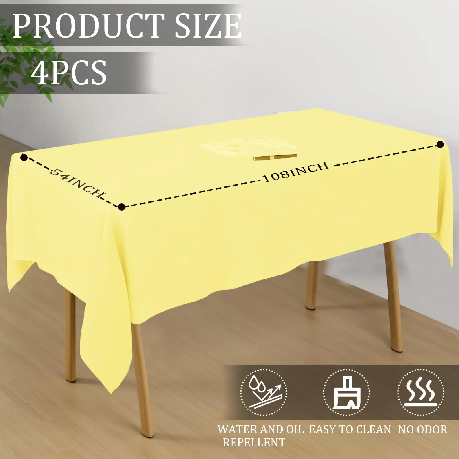YAAVAAW Tovaglie in plastica rettangolari, Giallo Macaron, 137 x 274 cm, Set da 4, Usa e getta - immagine 2