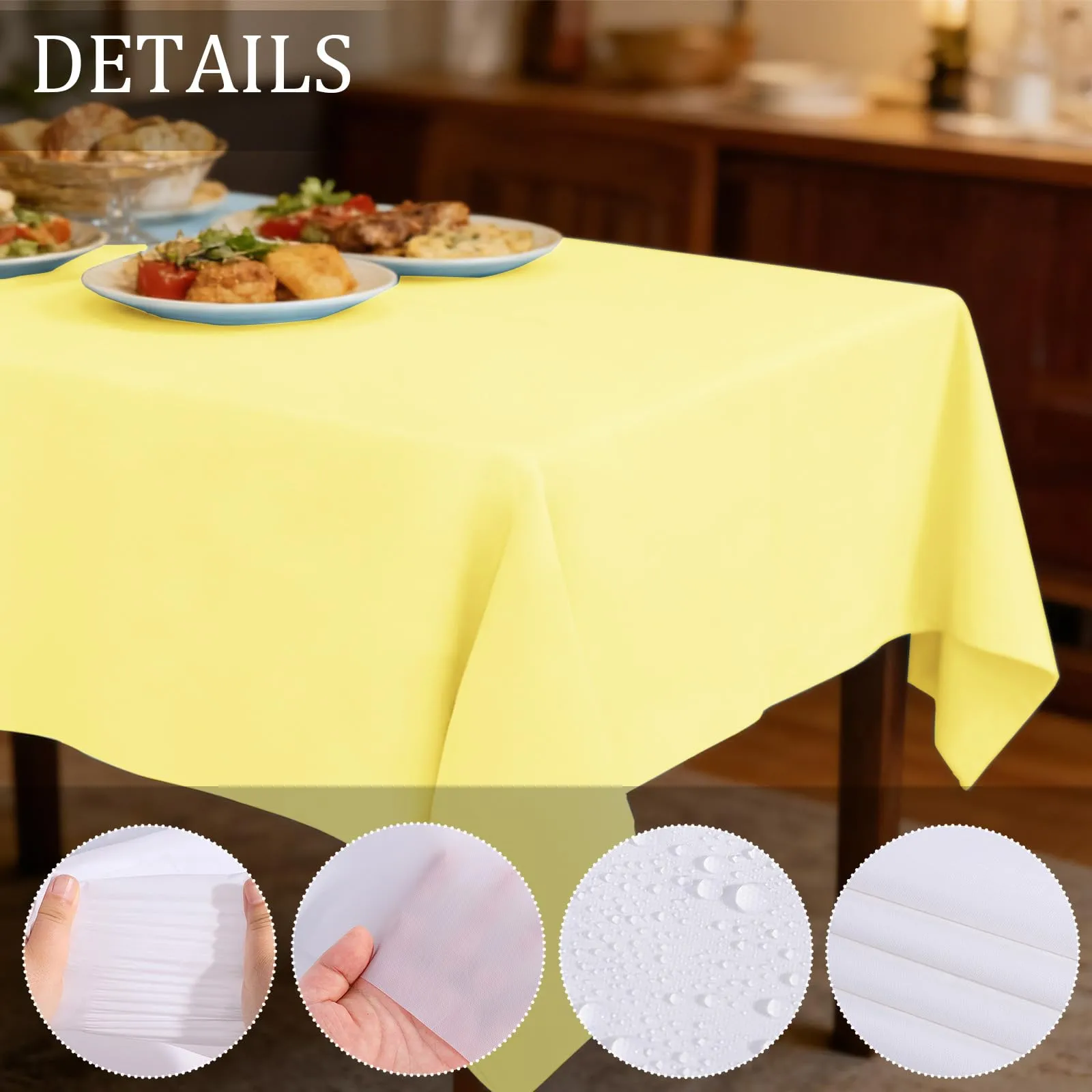 YAAVAAW Tovaglie in plastica rettangolari, Giallo Macaron, 137 x 274 cm, Set da 4, Usa e getta - immagine 3
