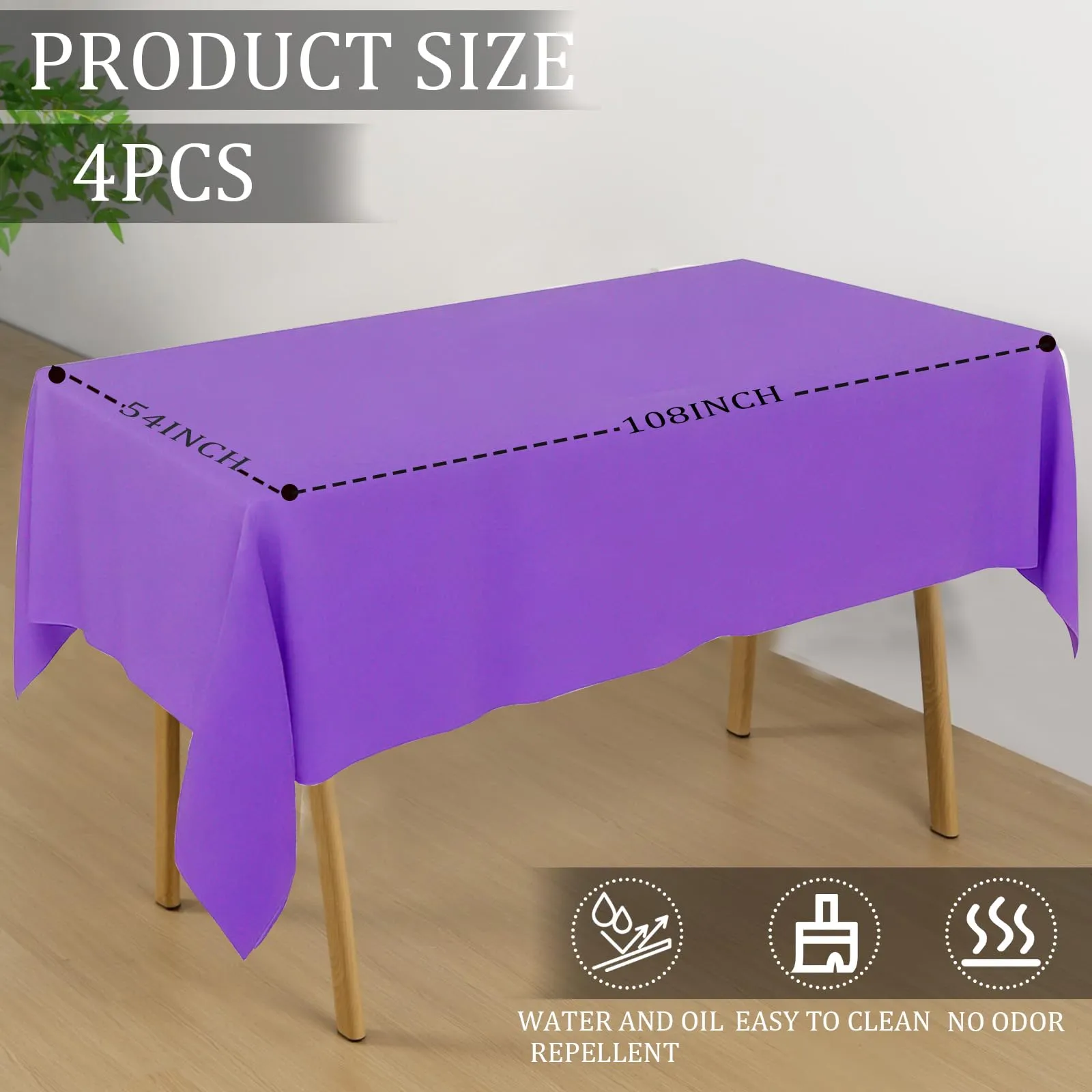 YAAVAAW Tovaglie in Plastica Viola per Tavolo Rettangolare, 137 x 274 cm, Usa e Getta, Confezione da 4 - immagine 2