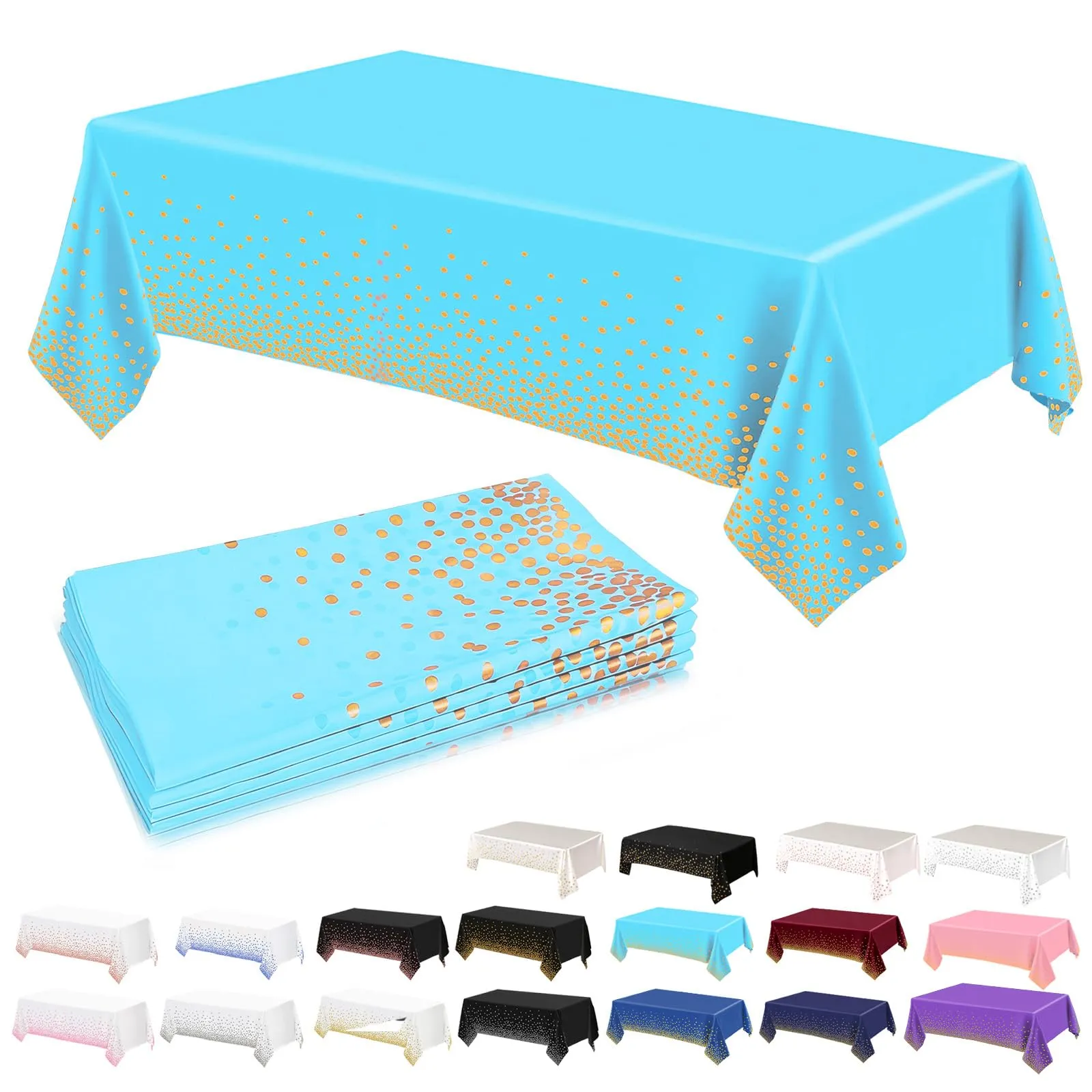 YAAVAAW Tovaglie in plastica a pois blu e oro per tavoli rettangolari, 137 x 274 cm, confezione da 4 pezzi - immagine 1