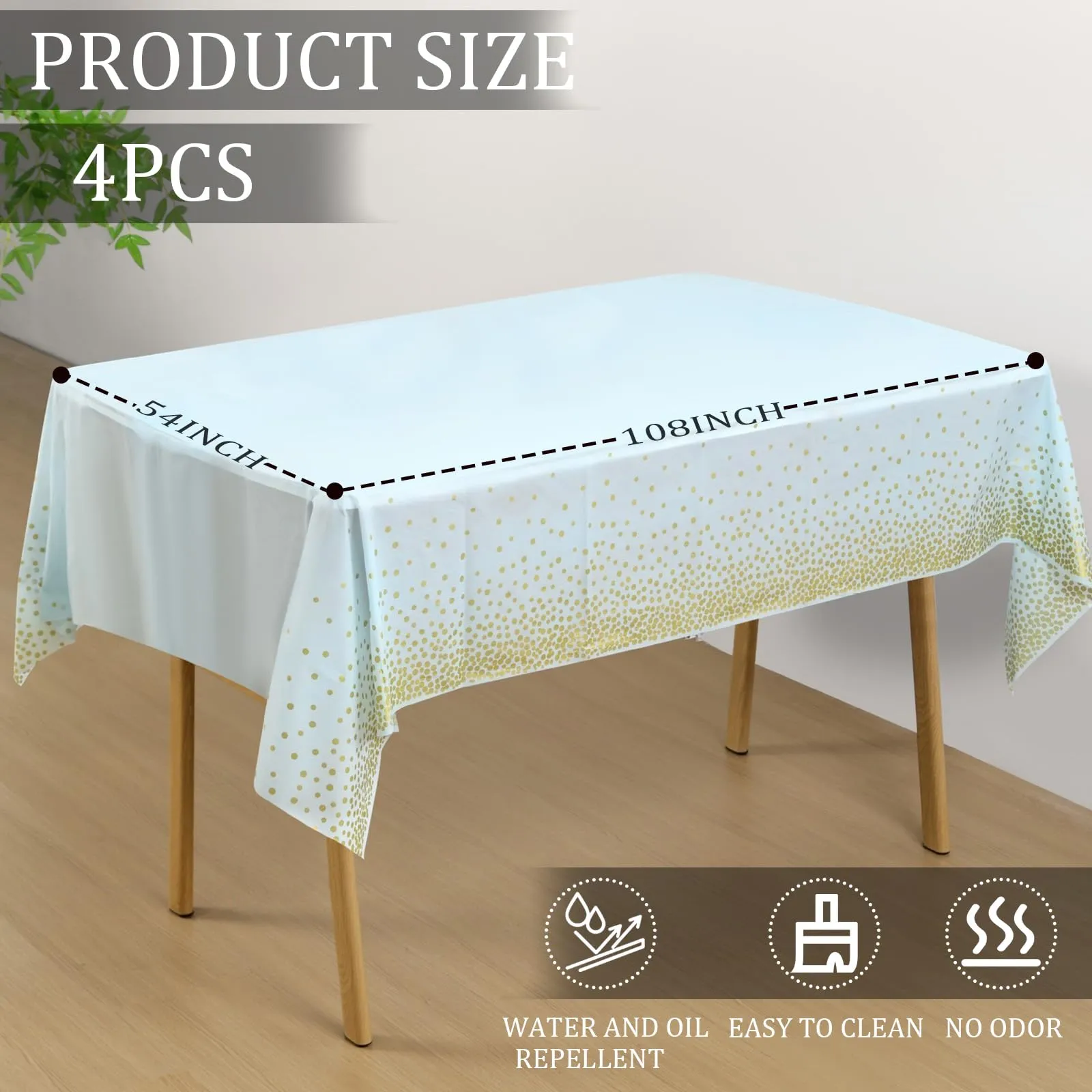 YAAVAAW Tovaglie in plastica a pois blu e oro per tavoli rettangolari, 137 x 274 cm, confezione da 4 pezzi - immagine 2