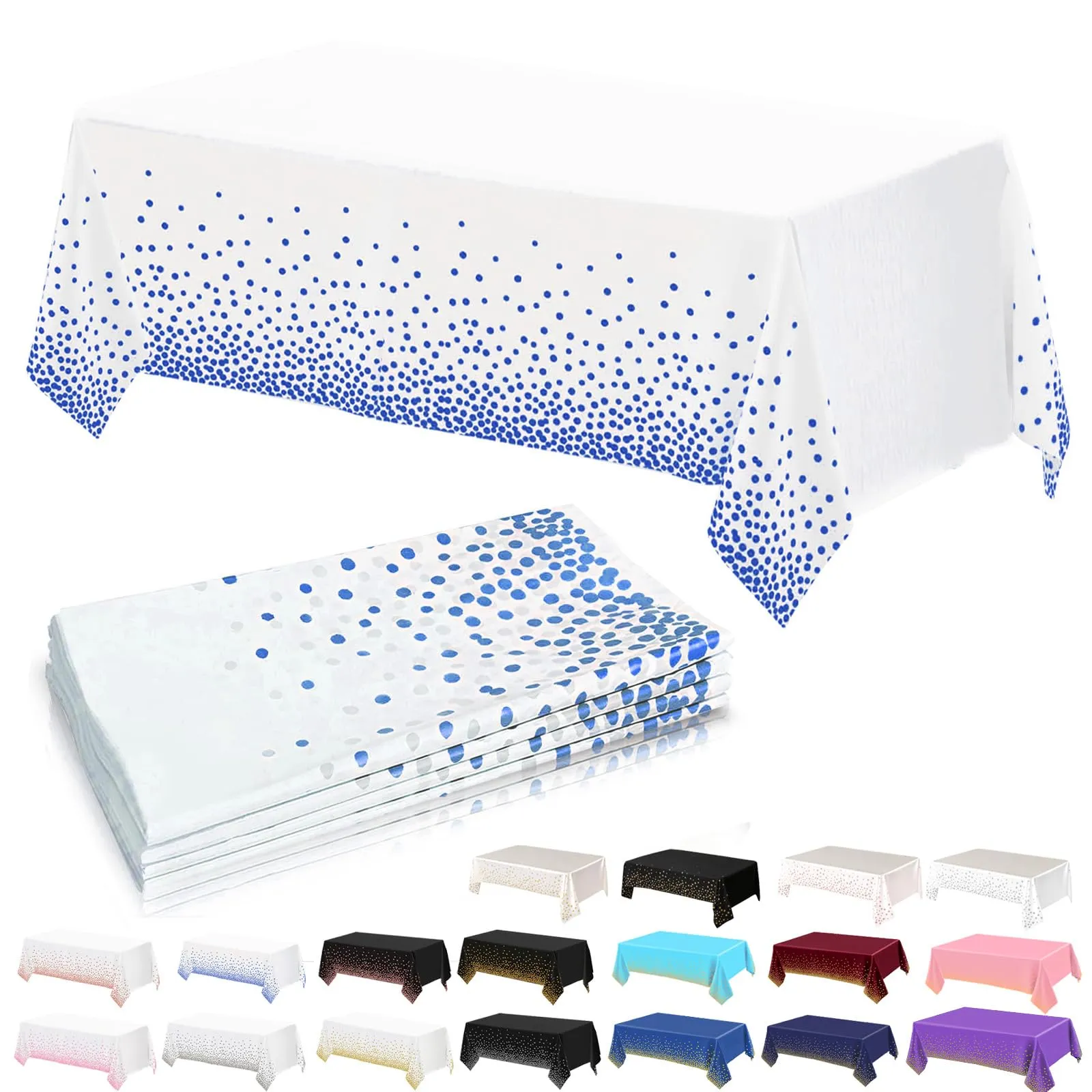 YAAVAAW Tovaglie in Plastica a Pois Bianchi e Blu, 137 x 274 cm, Confezione da 4 pezzi - immagine 1