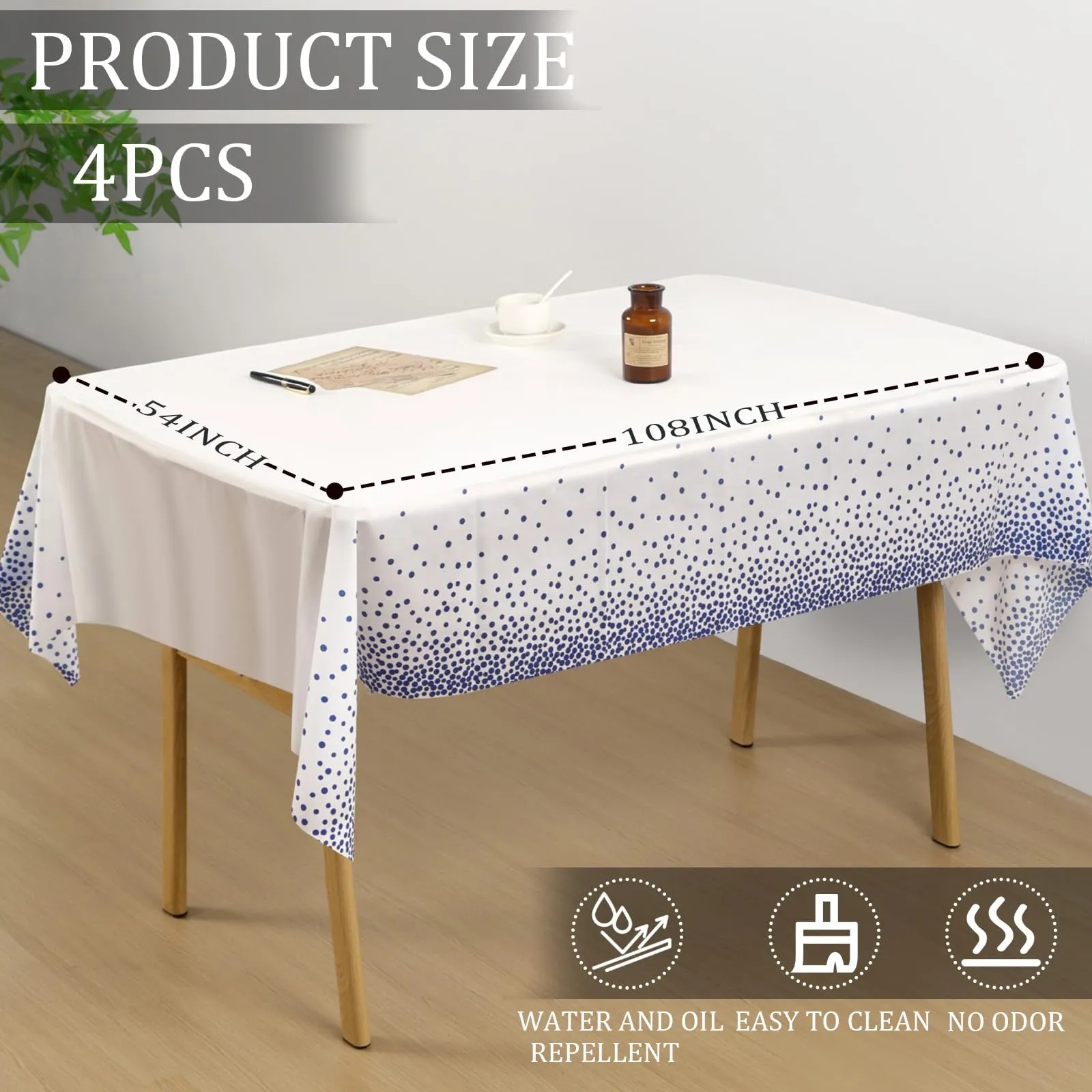 YAAVAAW Tovaglie in Plastica a Pois Bianchi e Blu, 137 x 274 cm, Confezione da 4 pezzi - immagine 2