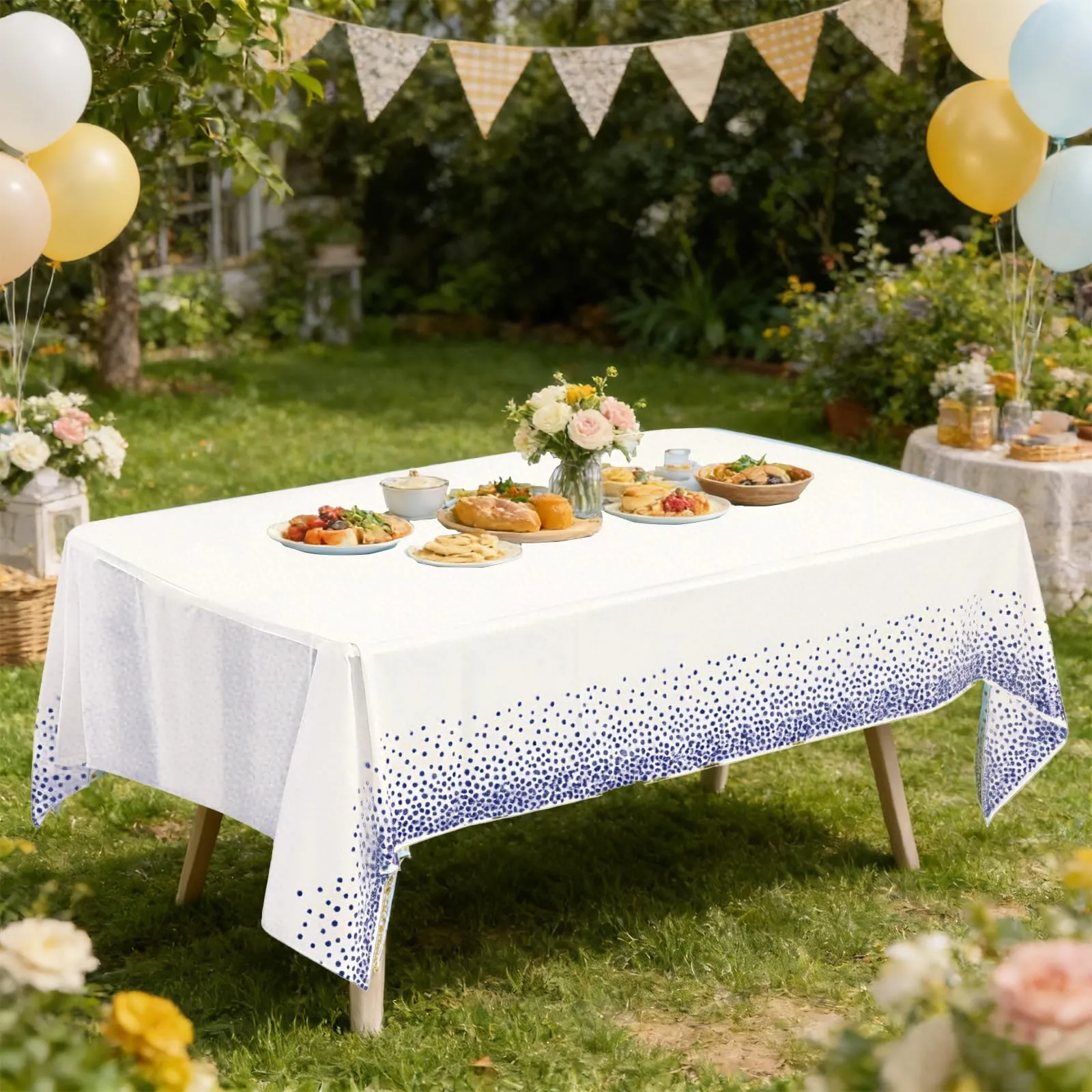YAAVAAW Tovaglie in Plastica a Pois Bianchi e Blu, 137 x 274 cm, Confezione da 4 pezzi - immagine 6