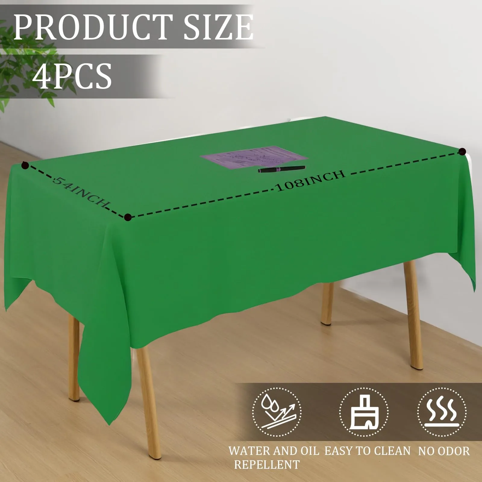 YAAVAAW Tovaglie Natalizie in Plastica Verdi, 137 x 274 cm, Rettangolari, Usa e Getta, Set da 4 - immagine 2