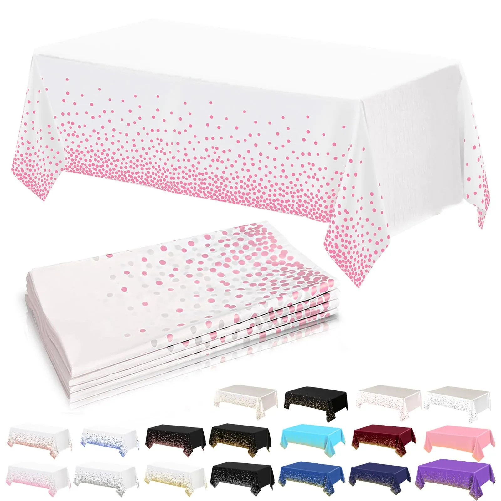 YAAVAAW Tovaglie in plastica a pois bianchi e rosa, 137 x 274 cm, set da 4, usa e getta - immagine 1