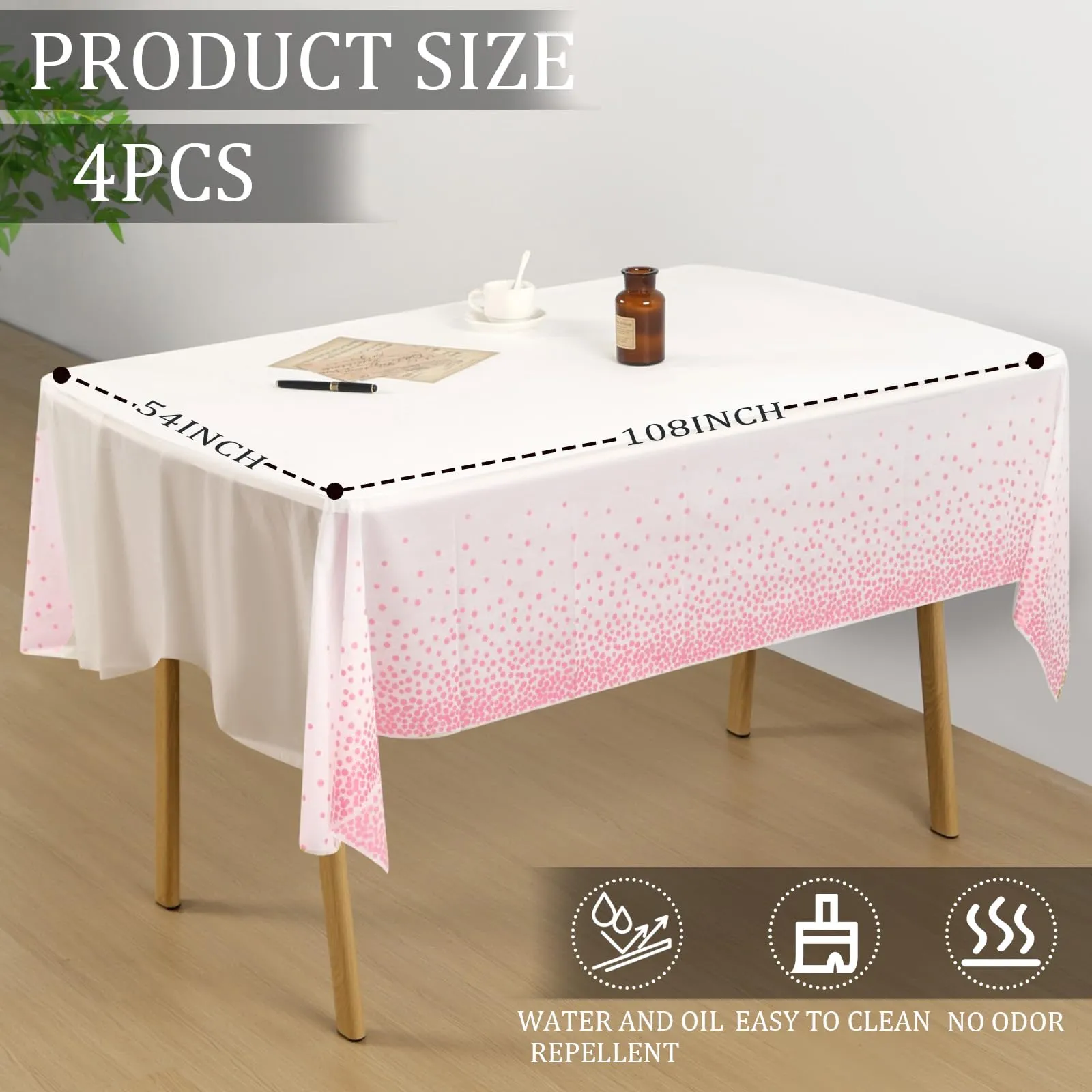 YAAVAAW Tovaglie in plastica a pois bianchi e rosa, 137 x 274 cm, set da 4, usa e getta - immagine 2