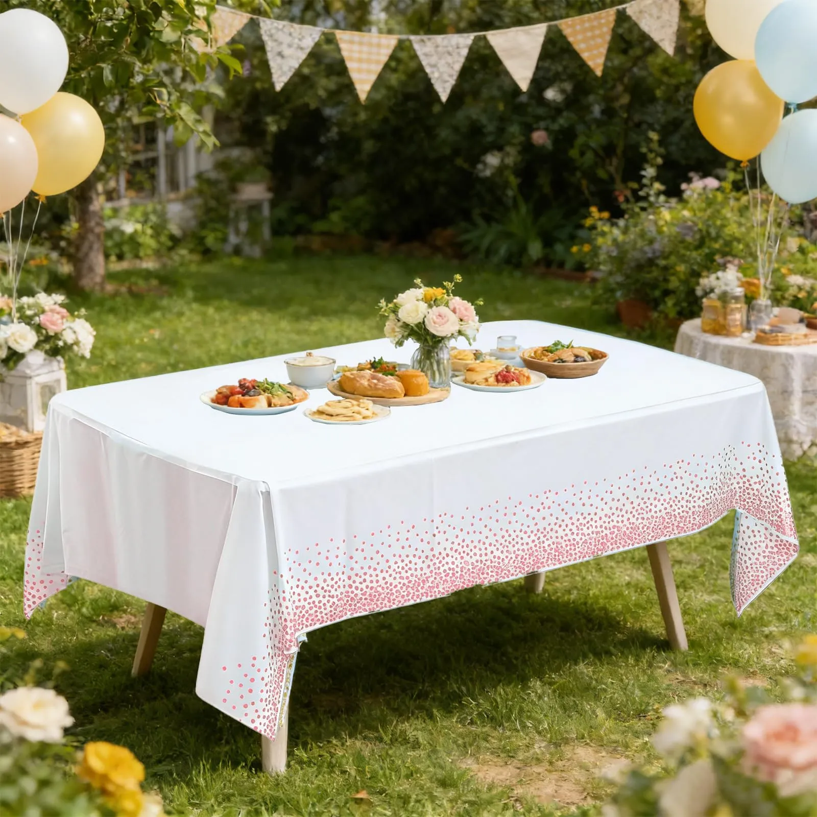 YAAVAAW Tovaglie in plastica a pois bianchi e rosa, 137 x 274 cm, set da 4, usa e getta - immagine 6