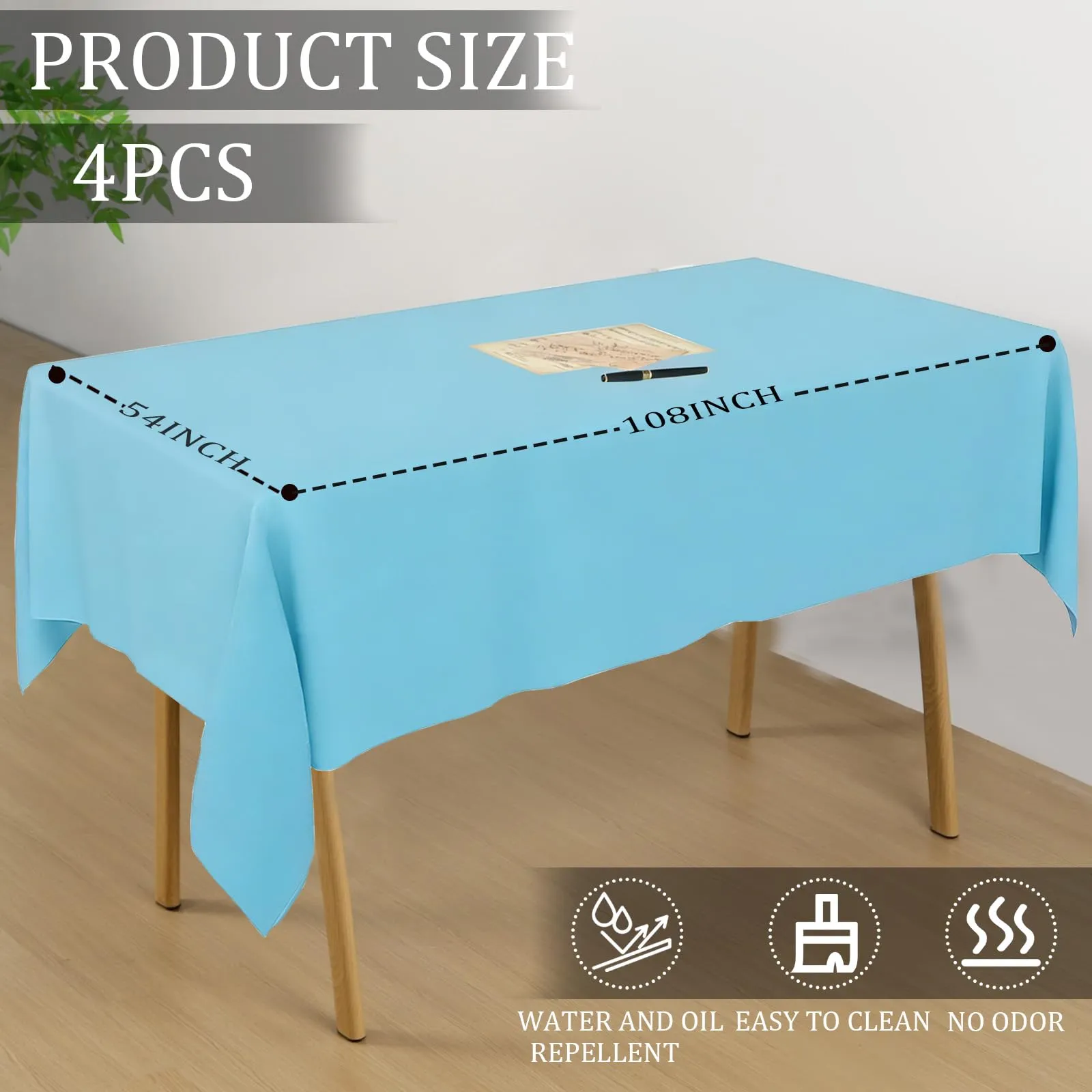 YAAVAAW Tovaglia in plastica blu chiaro, rettangolare, 137 x 274 cm, usa e getta, 4 pezzi - immagine 2