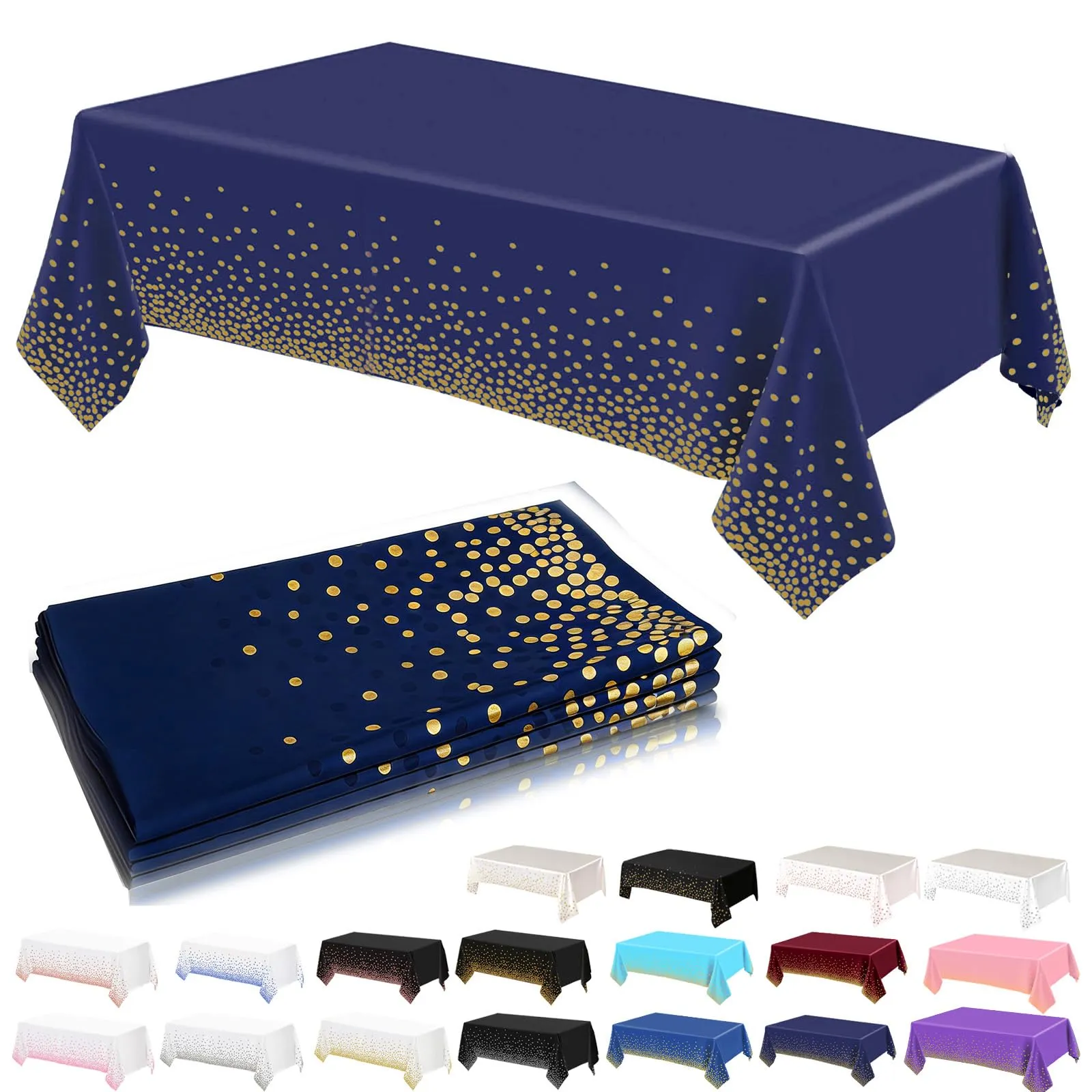 YAAVAAW Tovaglie in Plastica Blu Navy a Pois Oro, 137 x 274 cm, Set da 4, Usa e Getta per Tavoli Rettangolari - immagine 1