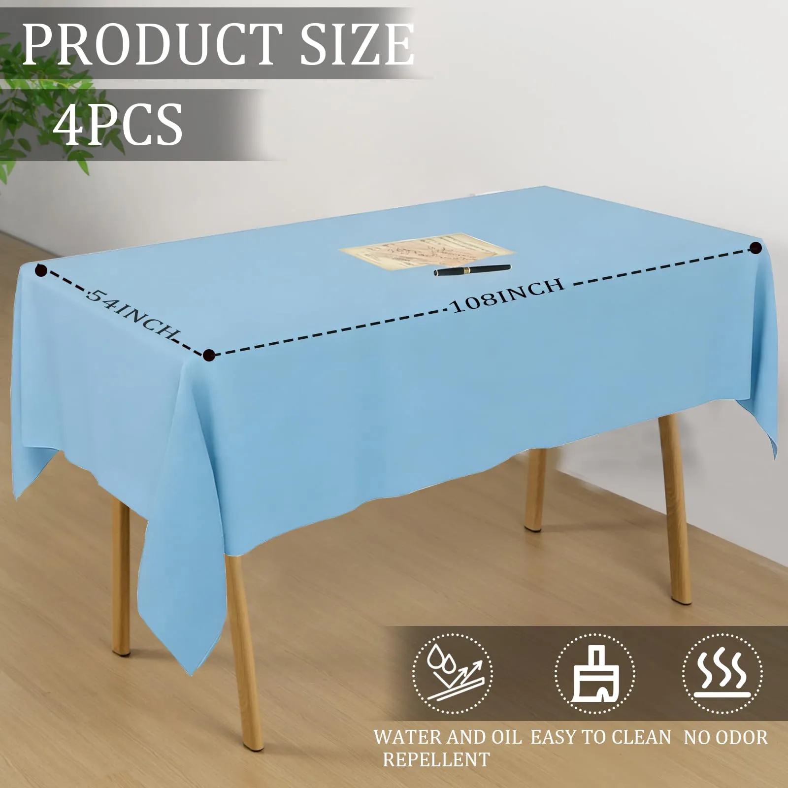YAAVAAW Tovaglie in Plastica Rettangolari, Blu Macaron, 137 x 274 cm, Confezione da 4 pezzi - immagine 2