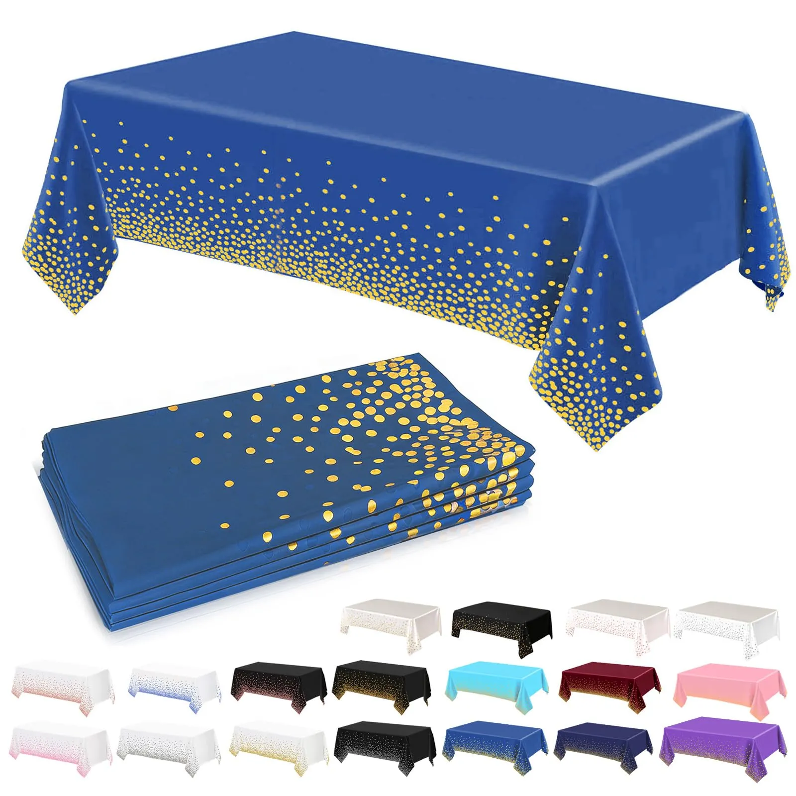 YAAVAAW Tovaglie in Plastica a Pois Blu e Oro per Tavoli Rettangolari, 137 x 274 cm, Confezione da 4, Usa e Getta - immagine 1