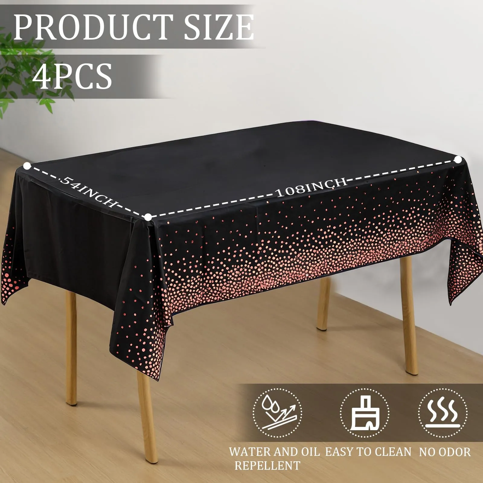YAAVAAW Tovaglie in plastica a pois neri e oro rosa, 137 x 274 cm, confezione da 4 pezzi - immagine 2