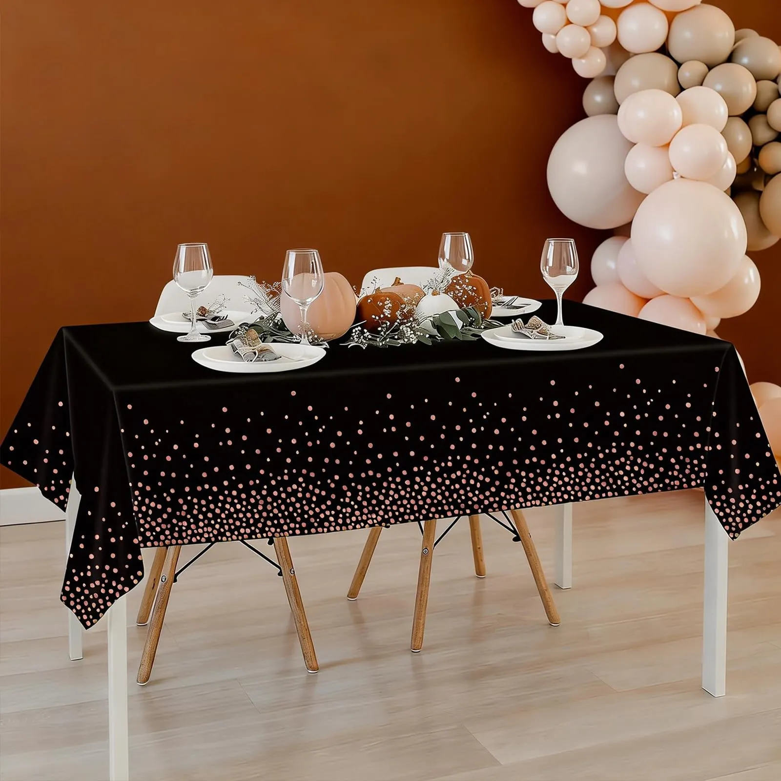 YAAVAAW Tovaglie in plastica a pois neri e oro rosa, 137 x 274 cm, confezione da 4 pezzi - immagine 7