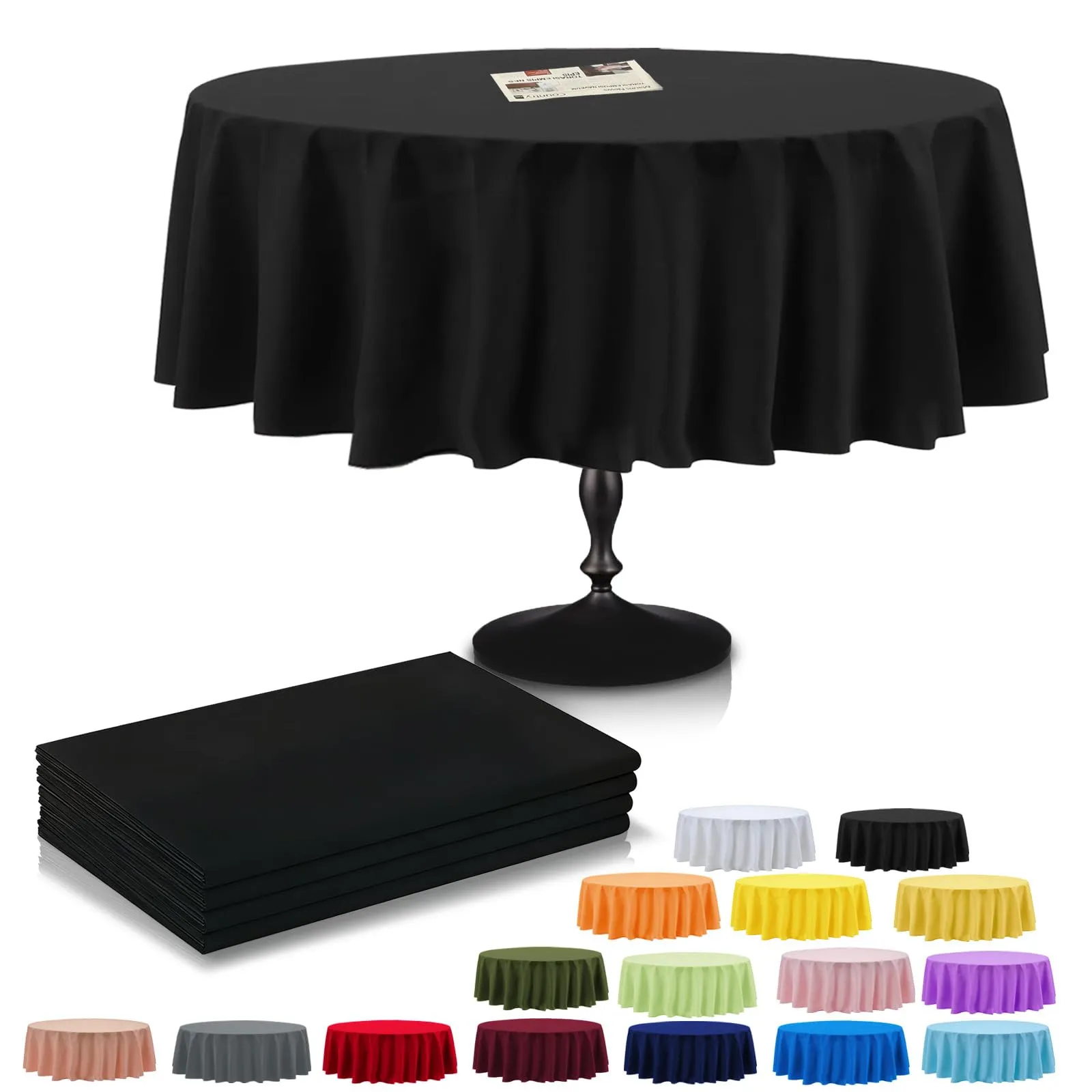 YAAVAAW Tovaglie in plastica nere per feste, rotonde 213 cm, usa e getta, set da 4 confezioni - immagine 1
