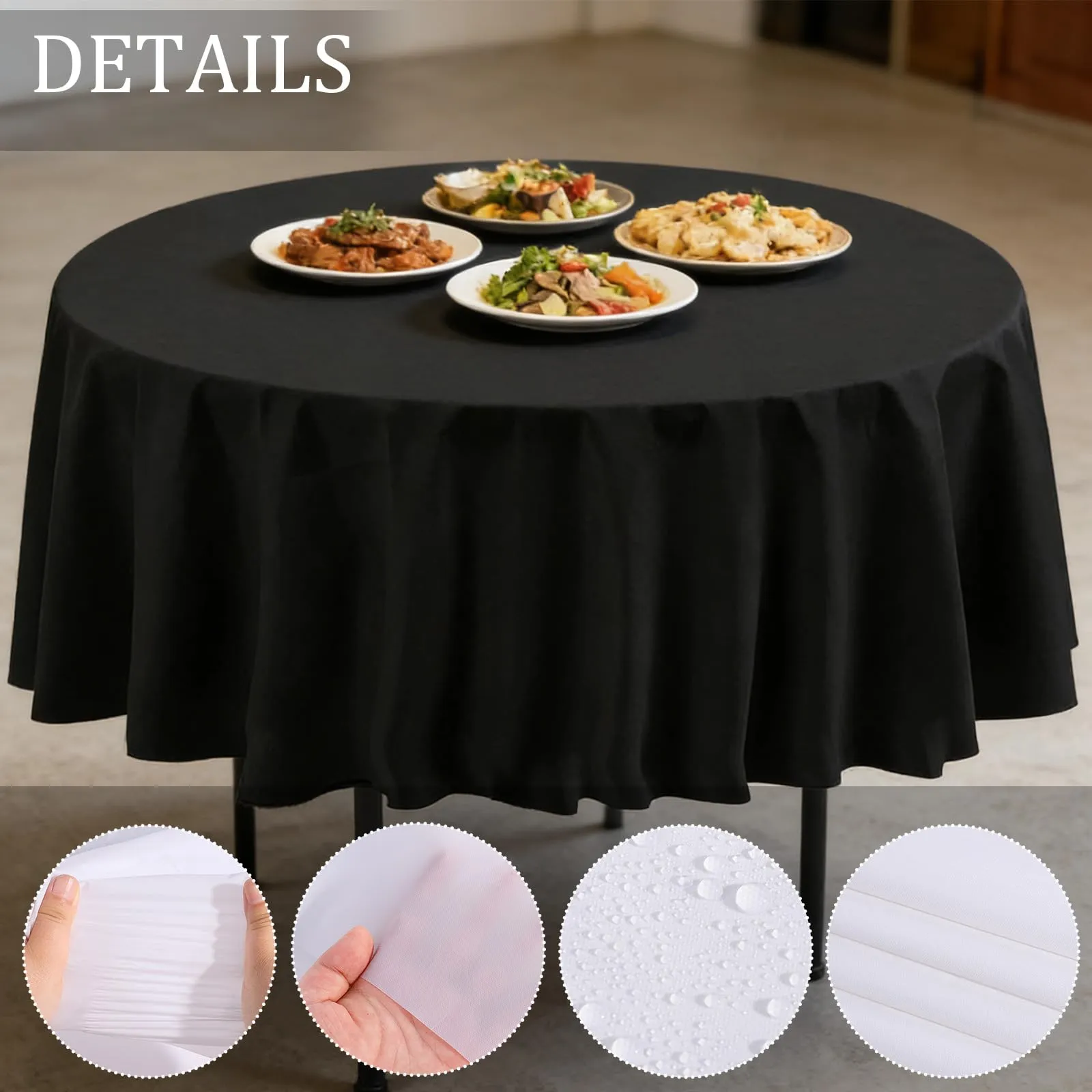 YAAVAAW Tovaglie in plastica nere per feste, rotonde 213 cm, usa e getta, set da 4 confezioni - immagine 3