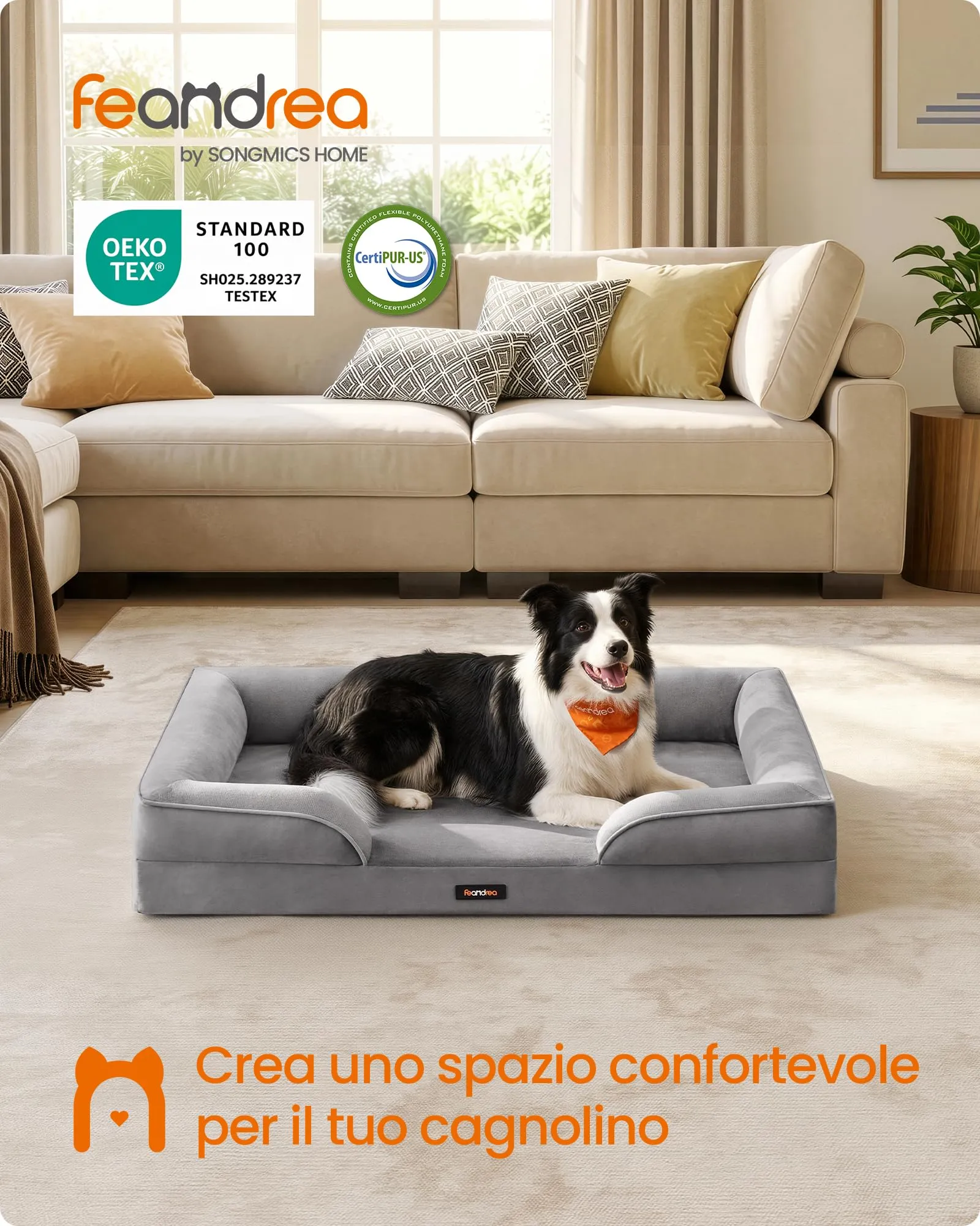 Feandrea Cuccia Ortopedica per Cani in Flanella, 104 x 69 x 17 cm - immagine 2