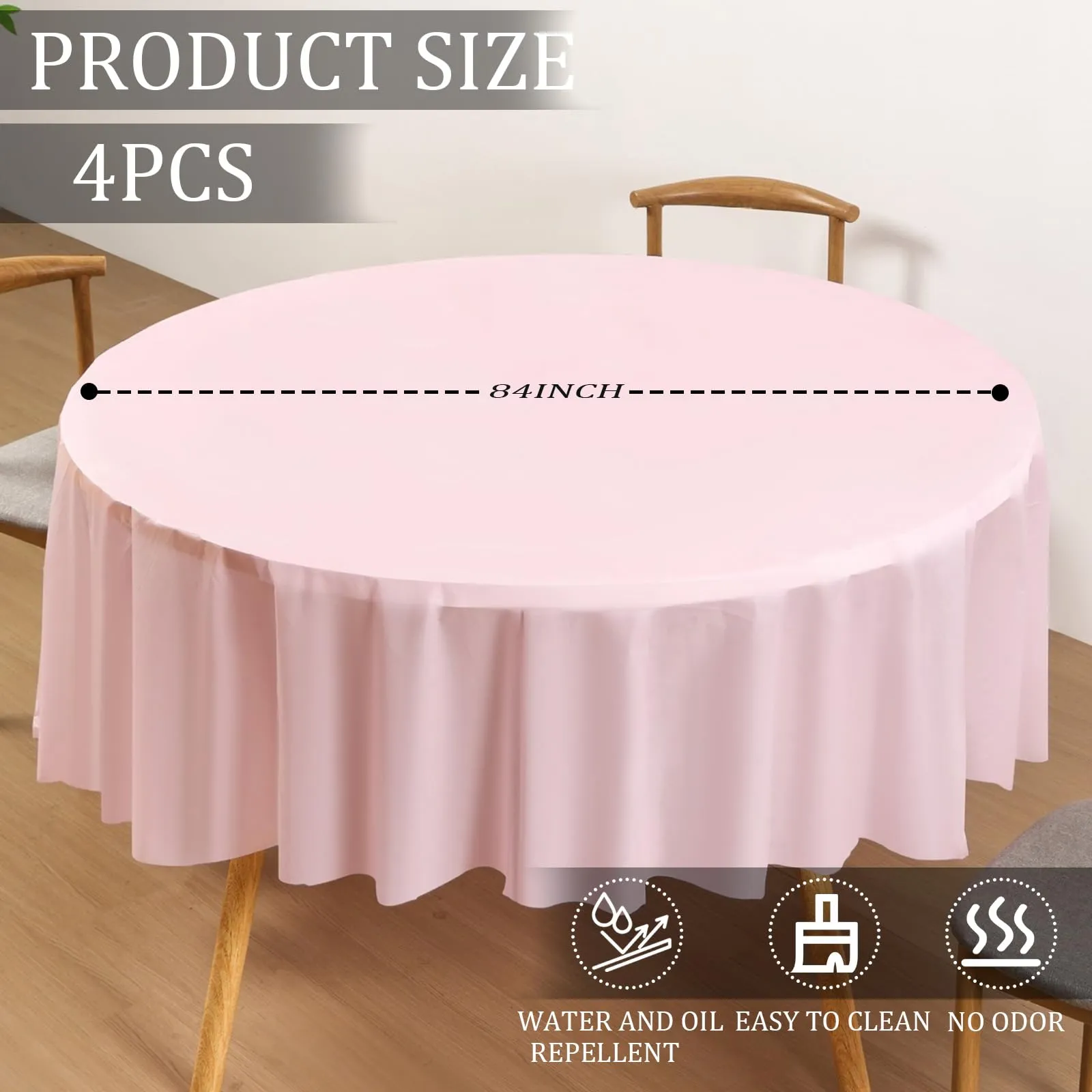 YAAVAAW Tovaglie in Plastica Rosa Chiaro per Tavoli Rotondi, 213 cm, Set da 4 - immagine 2