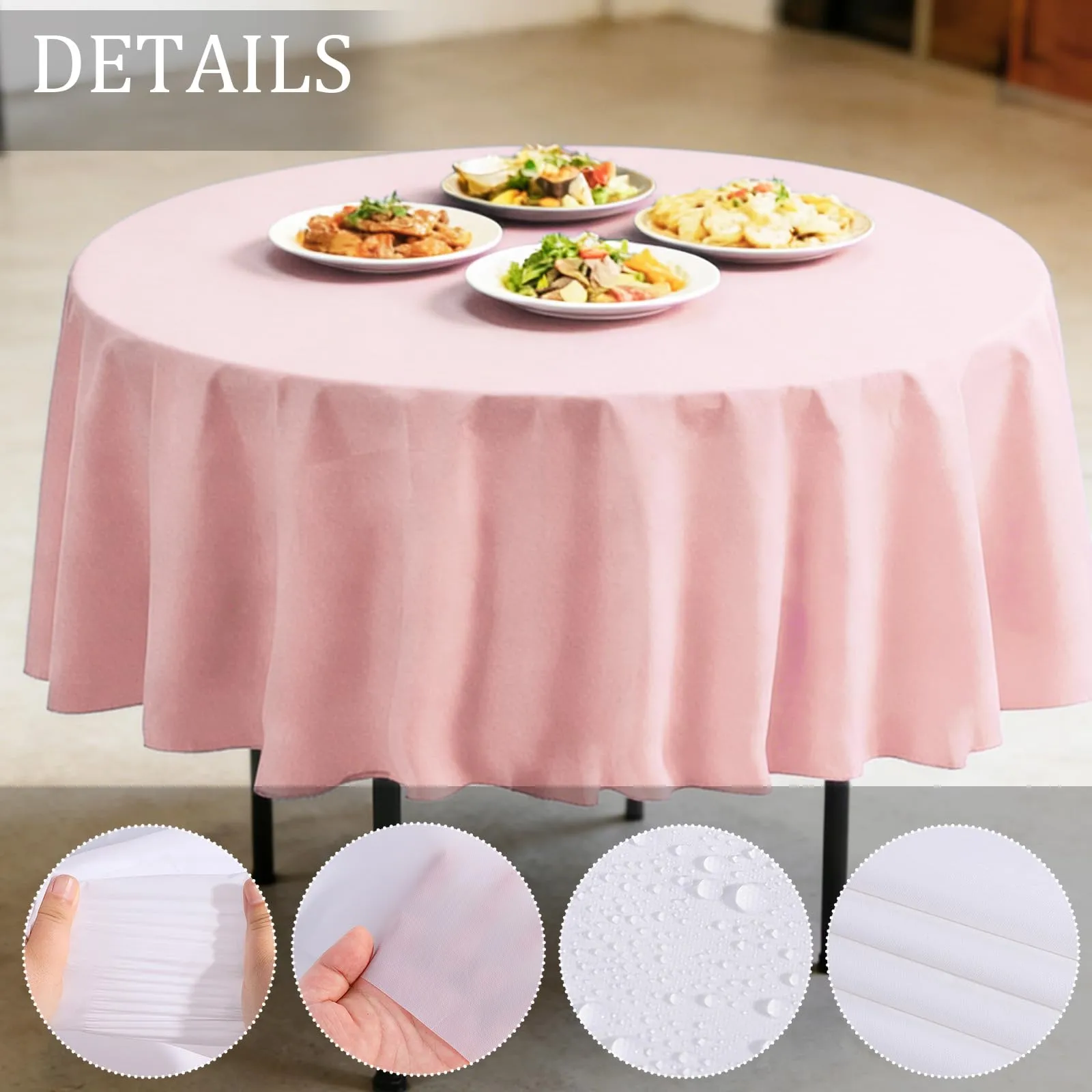 YAAVAAW Tovaglie in Plastica Rosa Chiaro per Tavoli Rotondi, 213 cm, Set da 4 - immagine 3