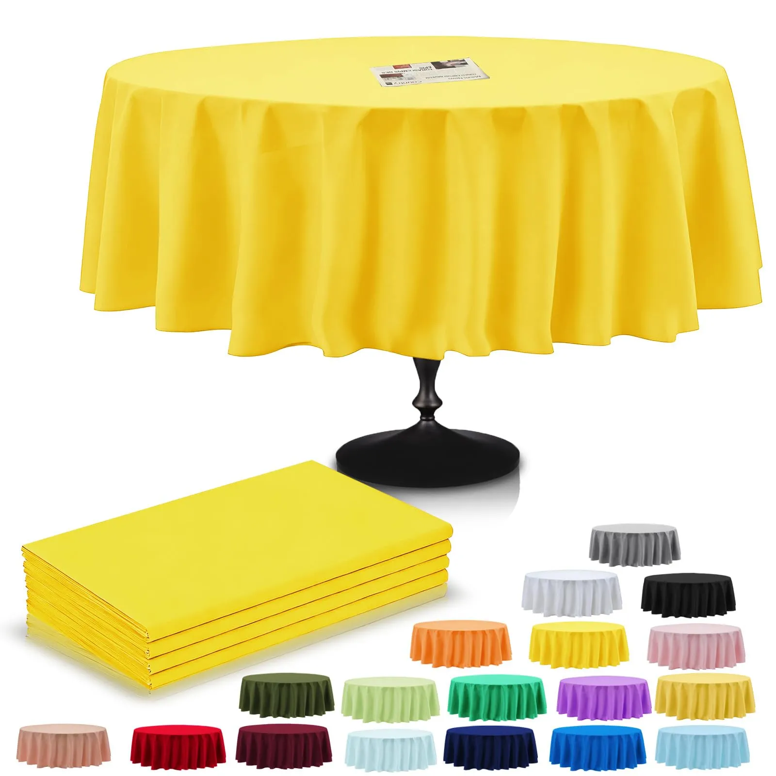 YAAVAAW Tovaglie in plastica gialla per tavoli rotondi, 213 cm, confezione da 4, usa e getta - immagine 1